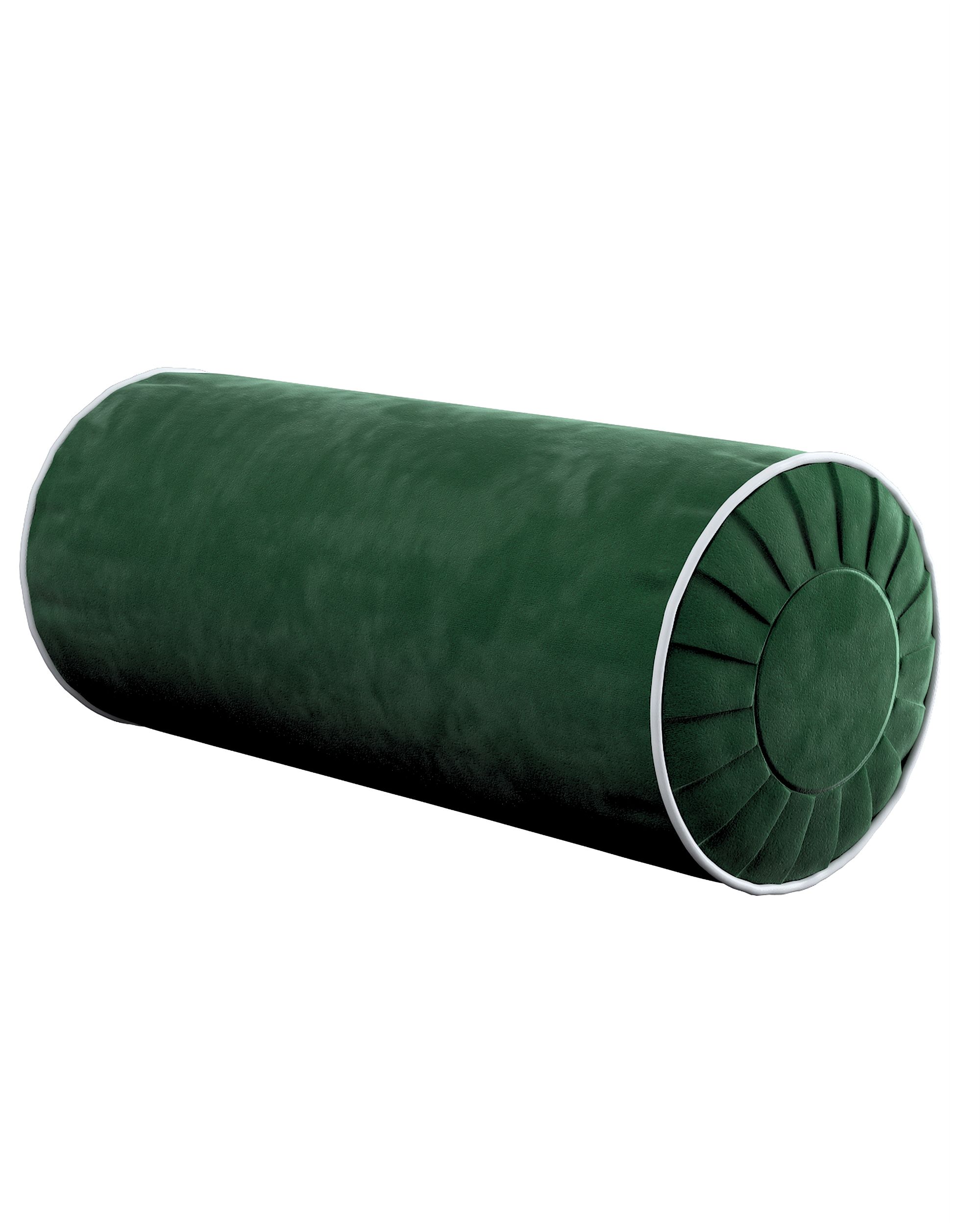 Cylinderpude med folder i velour farve grøn stof blank, velour
