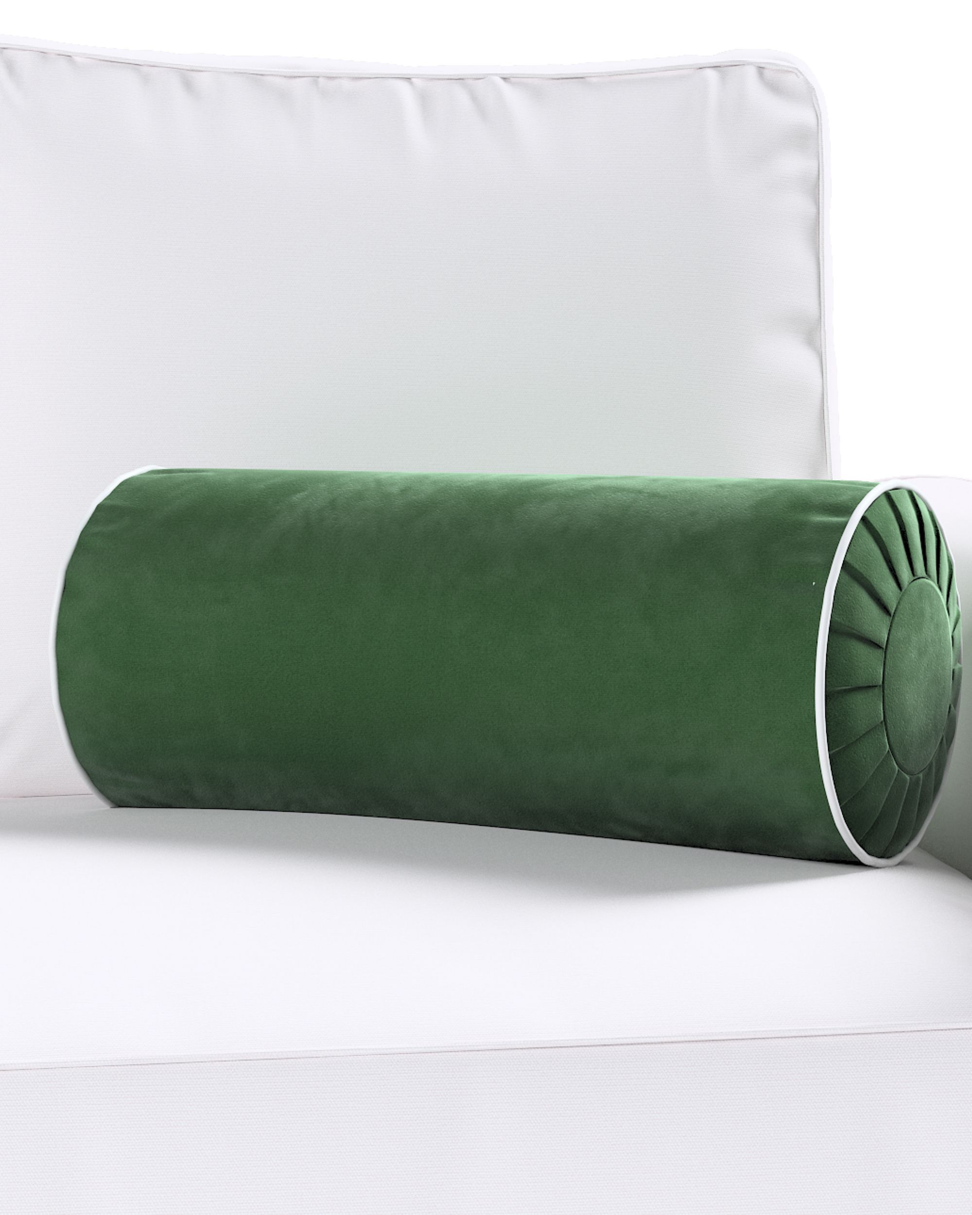 Cylinderpude med folder i velour farve grøn stof blank, velour (hover)