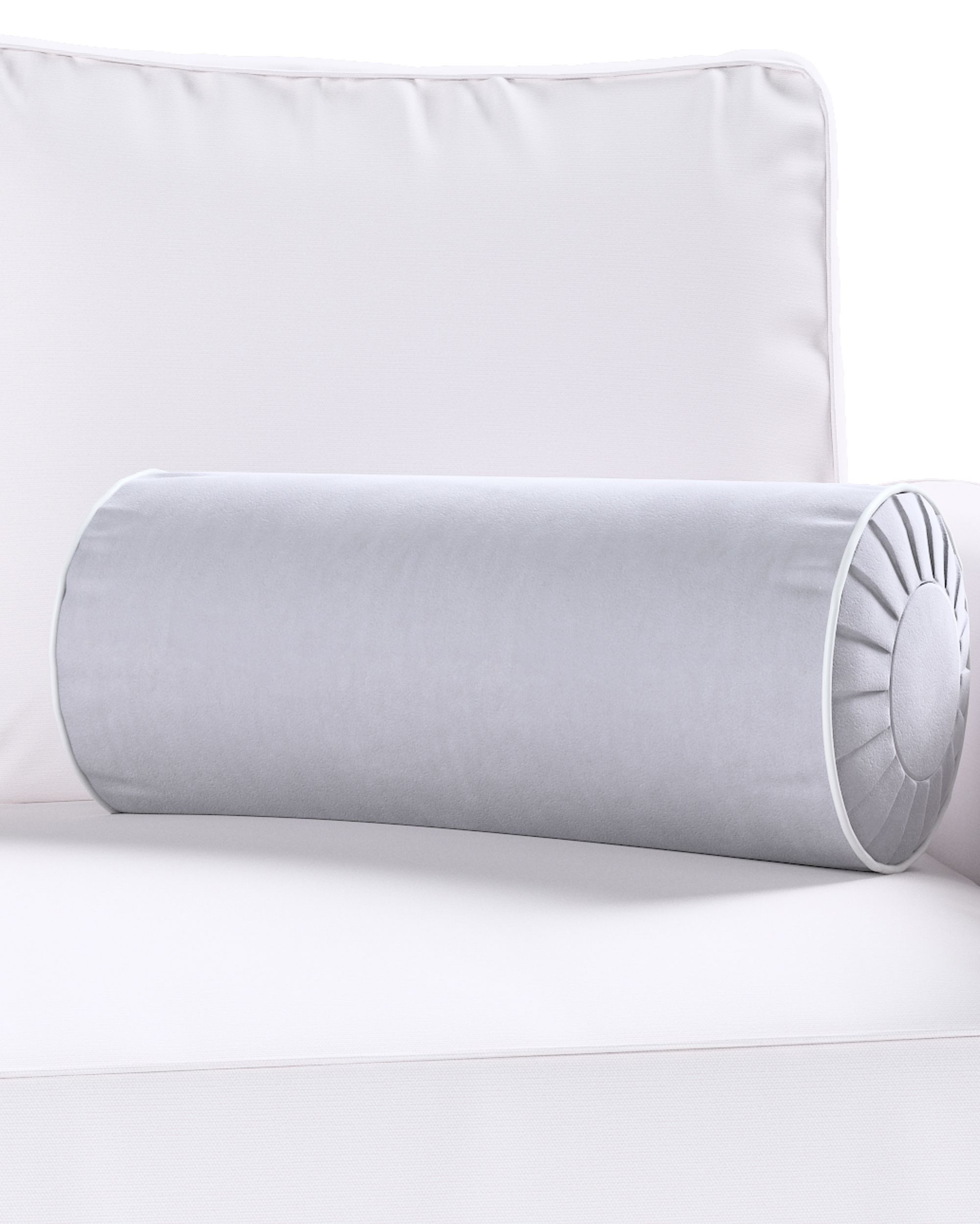 Cylinderpude med folder i velour farve grå stof blank, velour (hover)