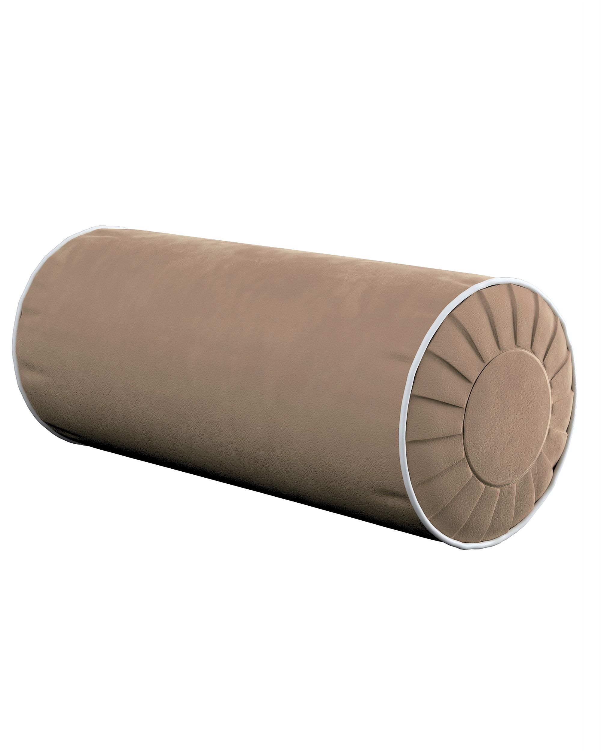 Cylinderpude med folder i velour farve beige stof blank, velour