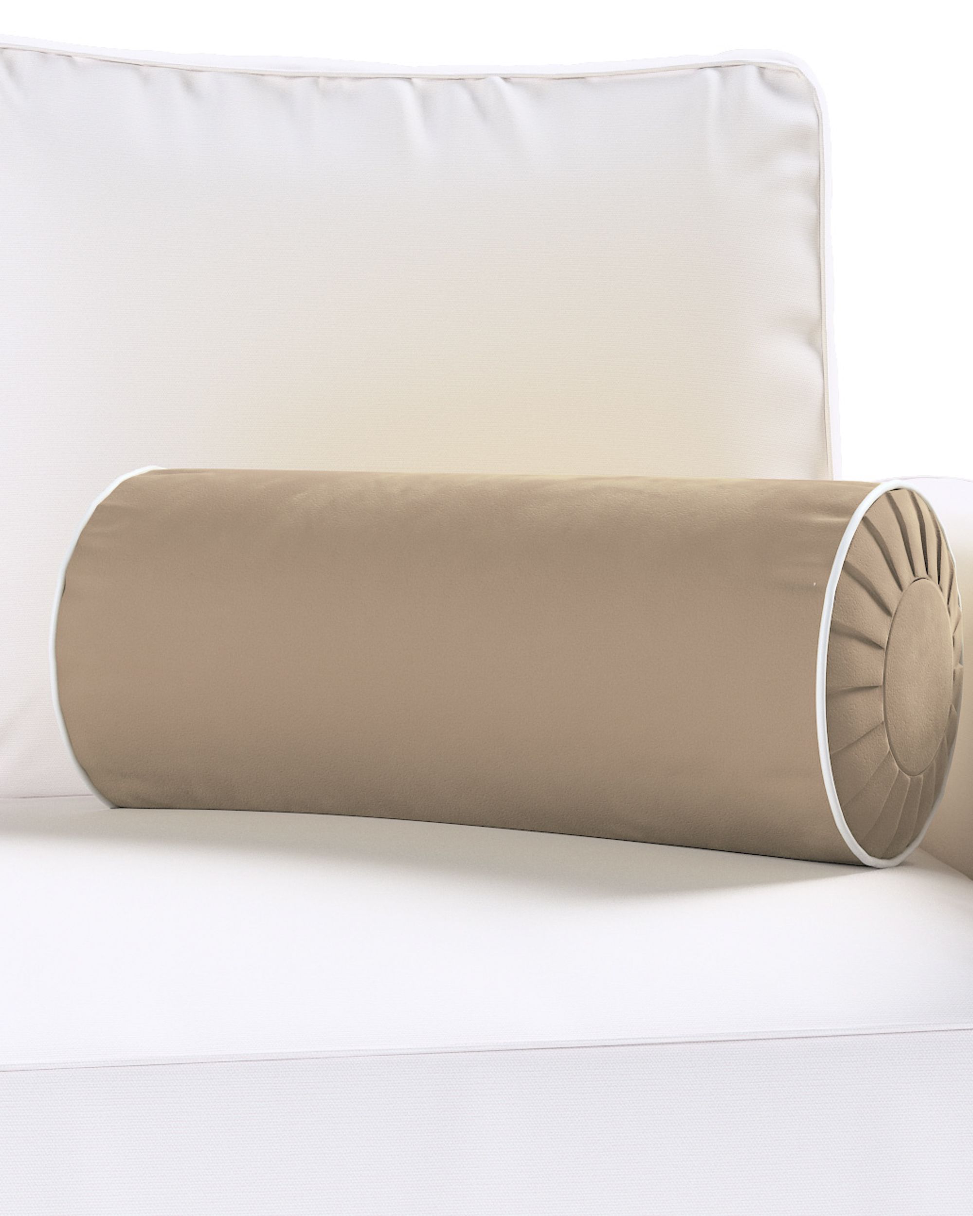 Cylinderpude med folder i velour farve beige stof blank, velour (hover)