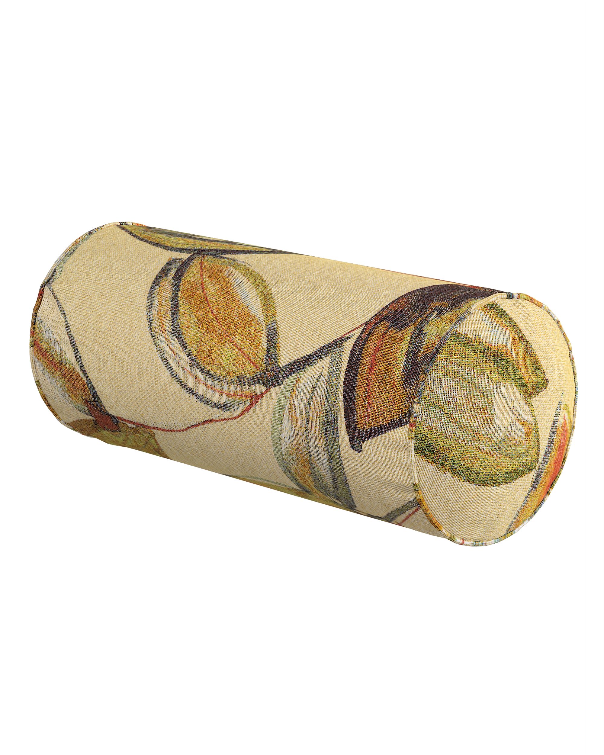 Cylinderpude farve beige stof grov, mønstret