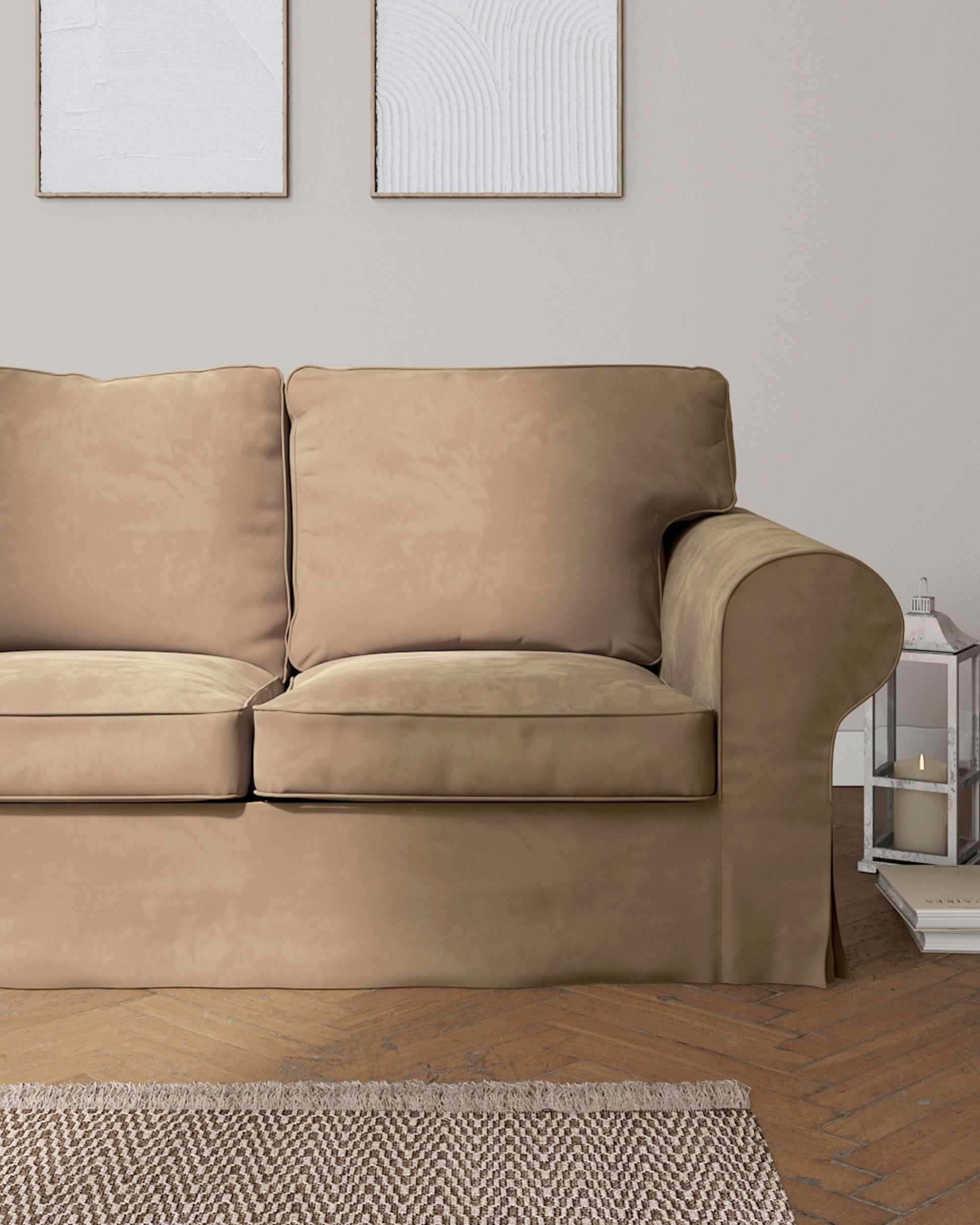 Ektorp betræk 3 sæder sovesofa uden boks farve beige stof blank, velour (hover)