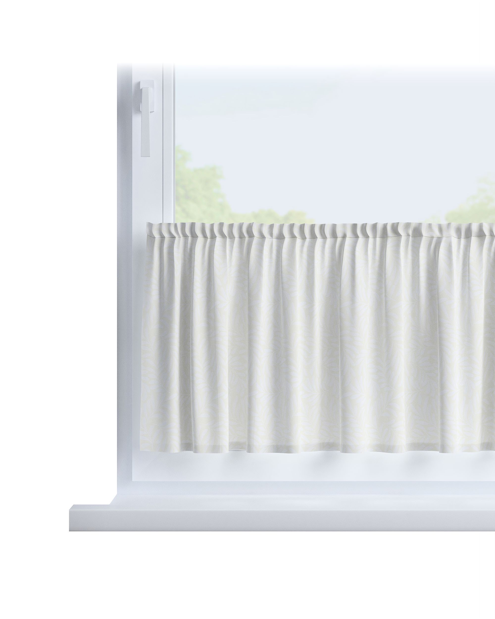 Cafegardin med løbegang H40cm farve creme stof grov, mønstret