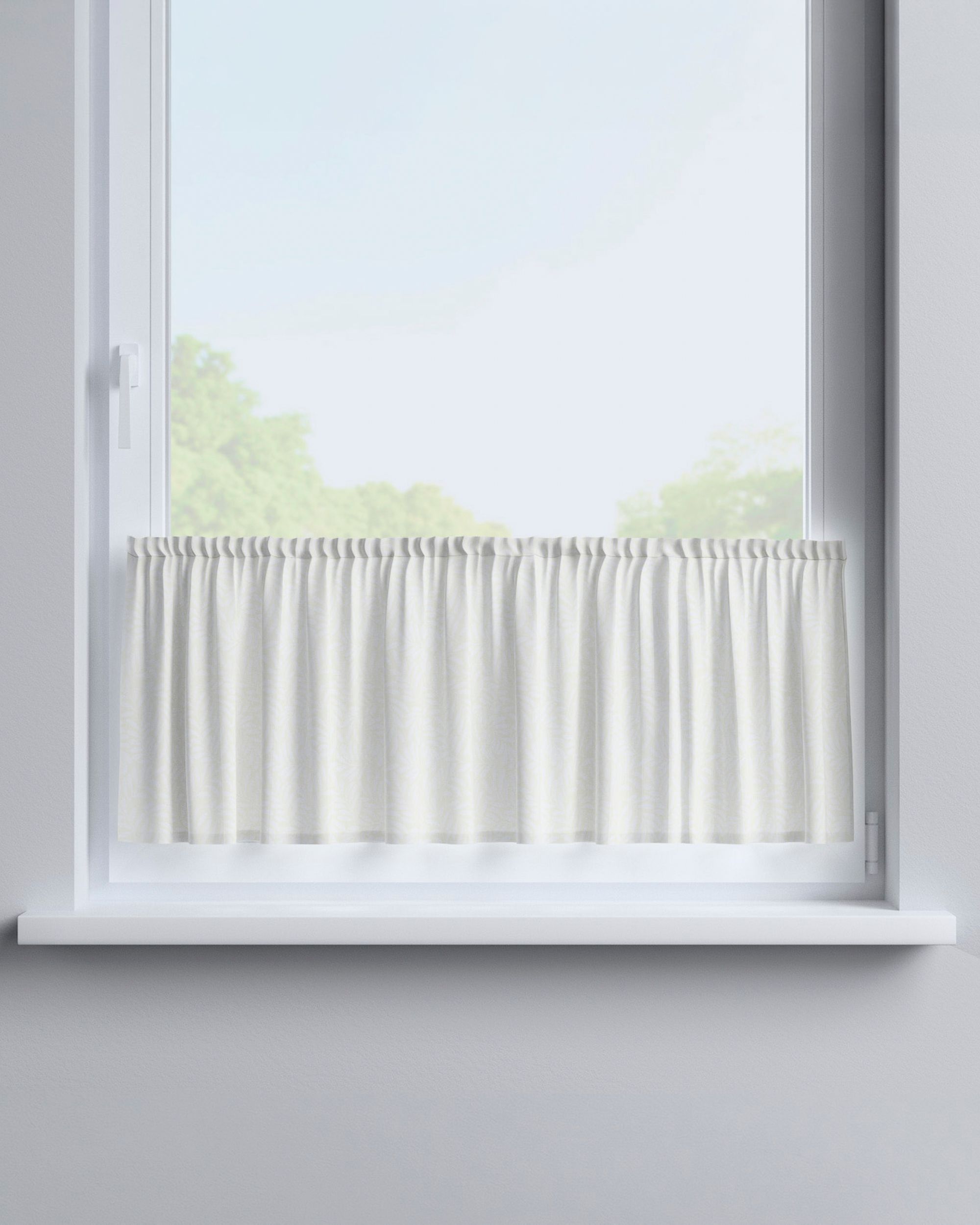 Cafegardin med løbegang H40cm farve creme stof grov, mønstret (hover)