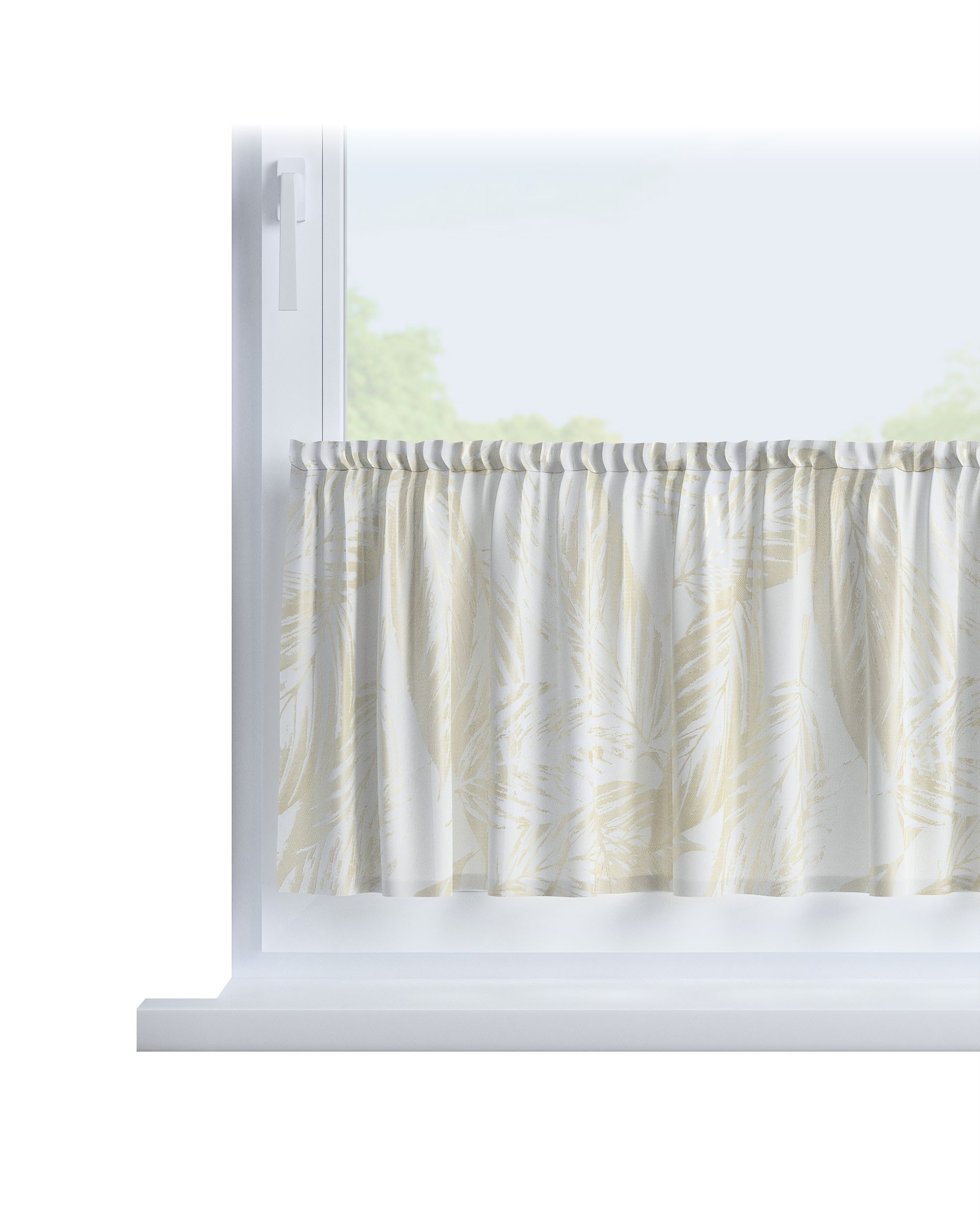 Cafegardin med løbegang H40cm farve creme stof blank, grov, mønstret