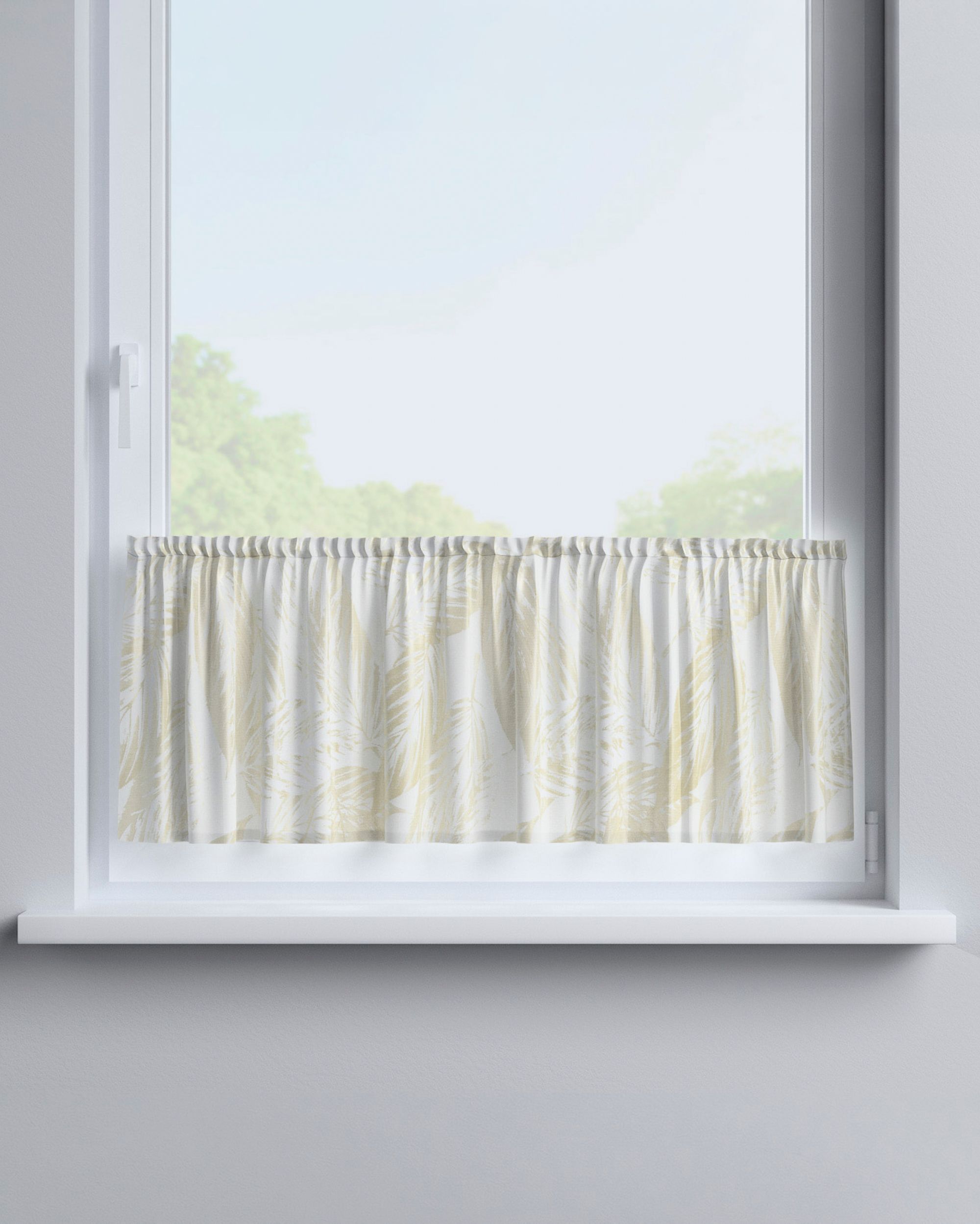 Cafegardin med løbegang H40cm farve creme stof blank, grov, mønstret (hover)