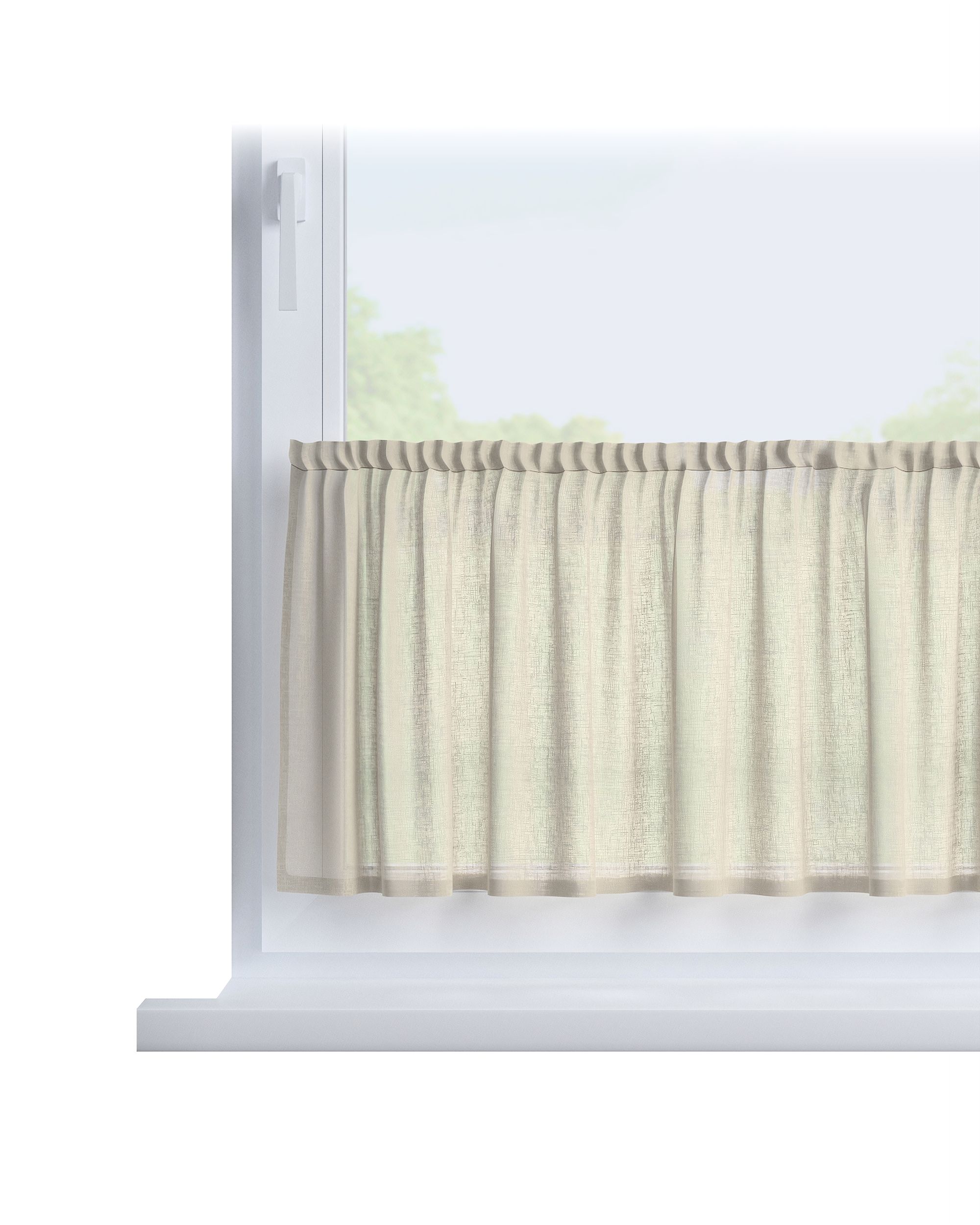 Cafegardin med løbegang H40cm farve beige stof lysgennemtrængende, grov
