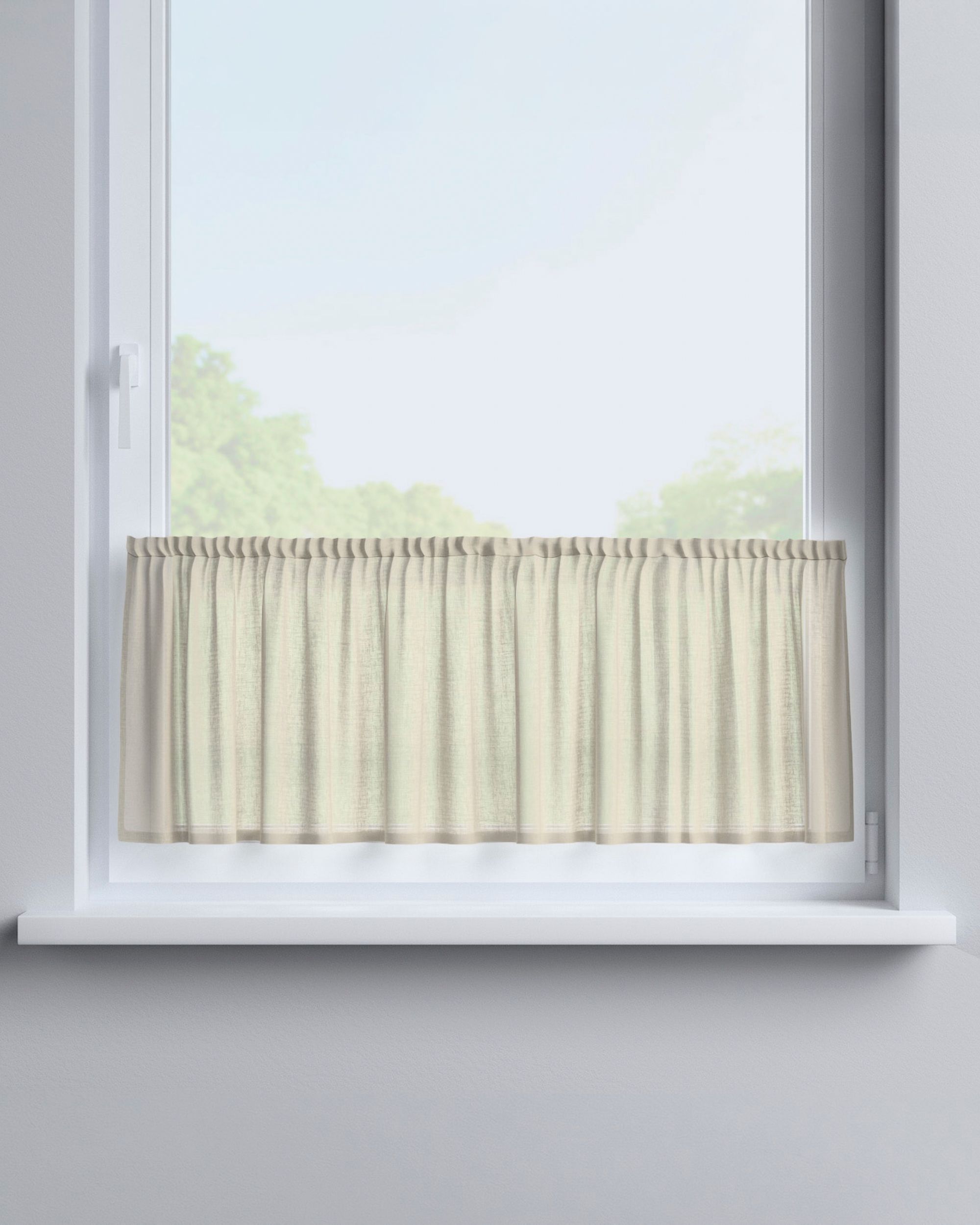 Cafegardin med løbegang H40cm farve beige stof lysgennemtrængende, grov (hover)
