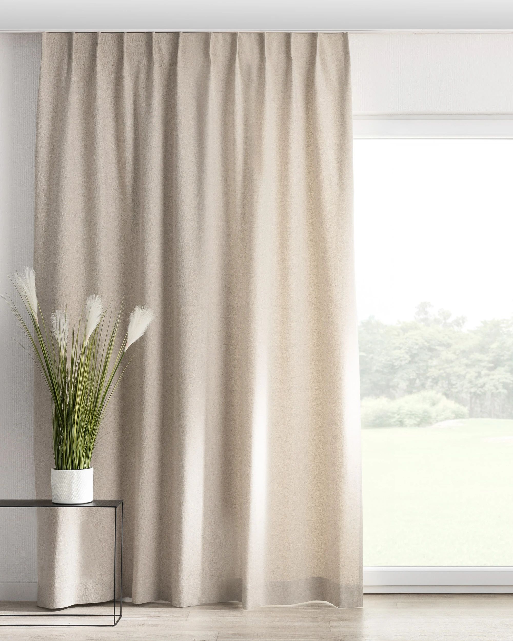 Gardin med fast læg 1 stk farve beige stof grov
