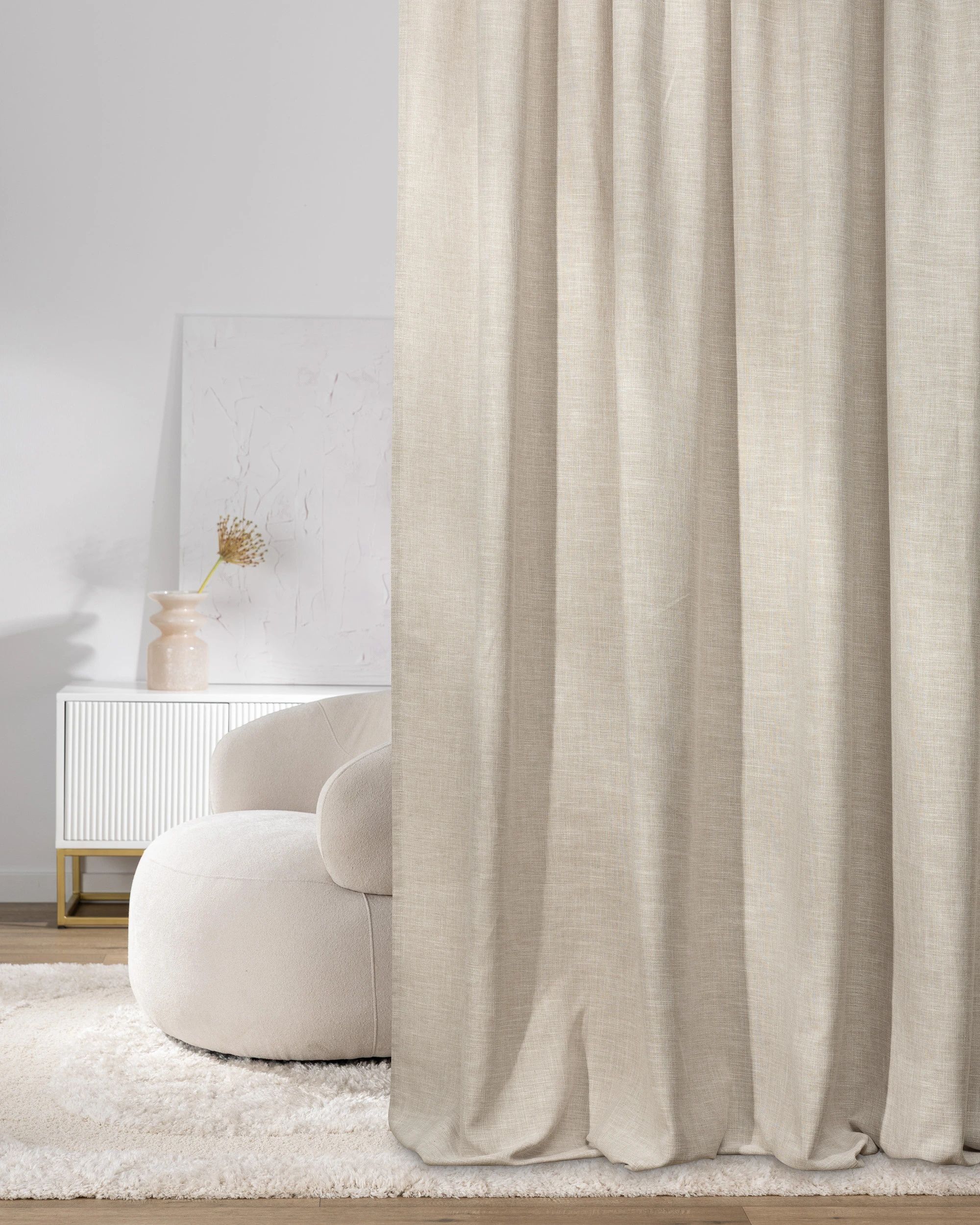 Gardin med rynkebånd 1 stk. farve beige stof grov (hover)