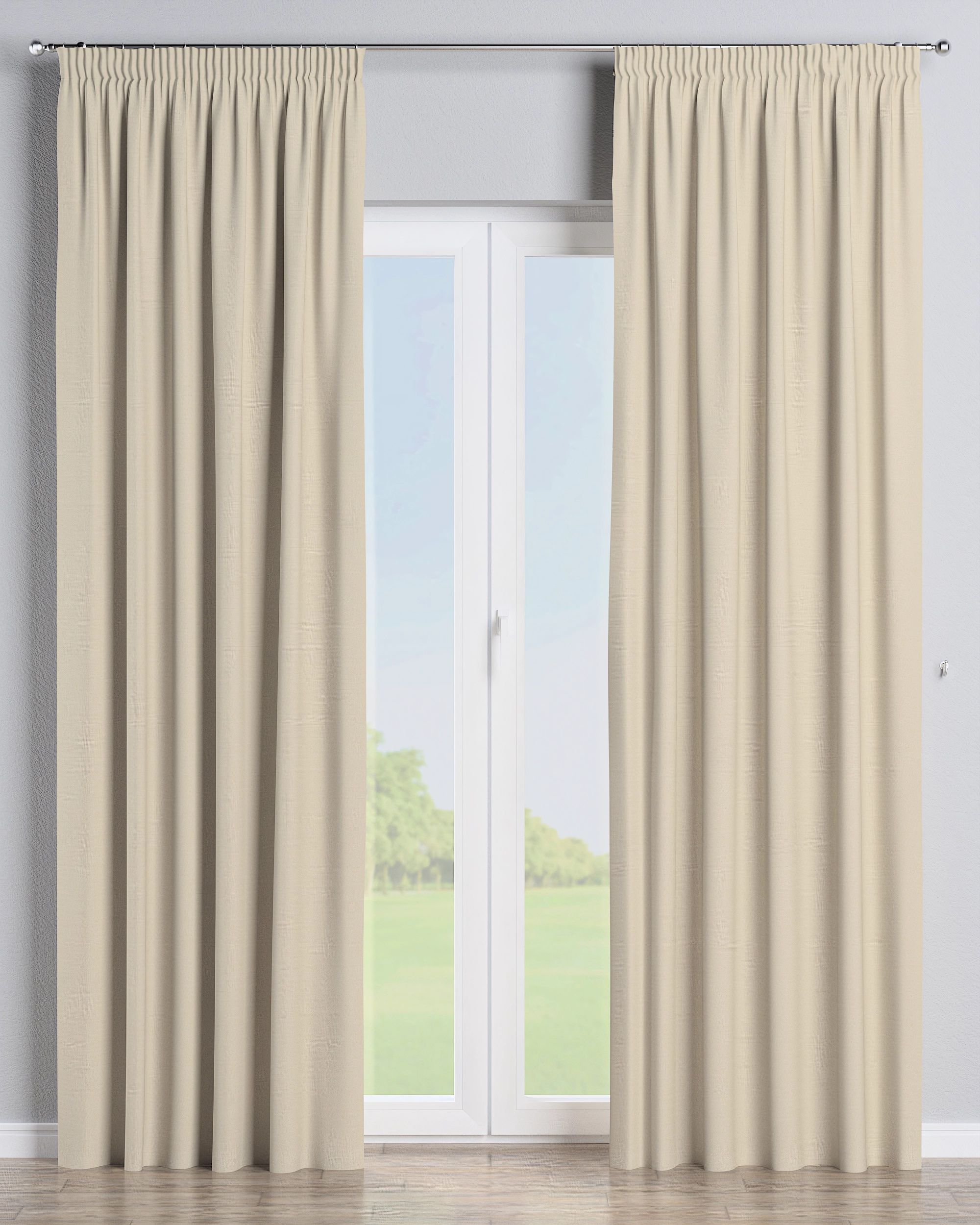 Gardin med rynkebånd 1 stk. farve beige stof outdoor, grov