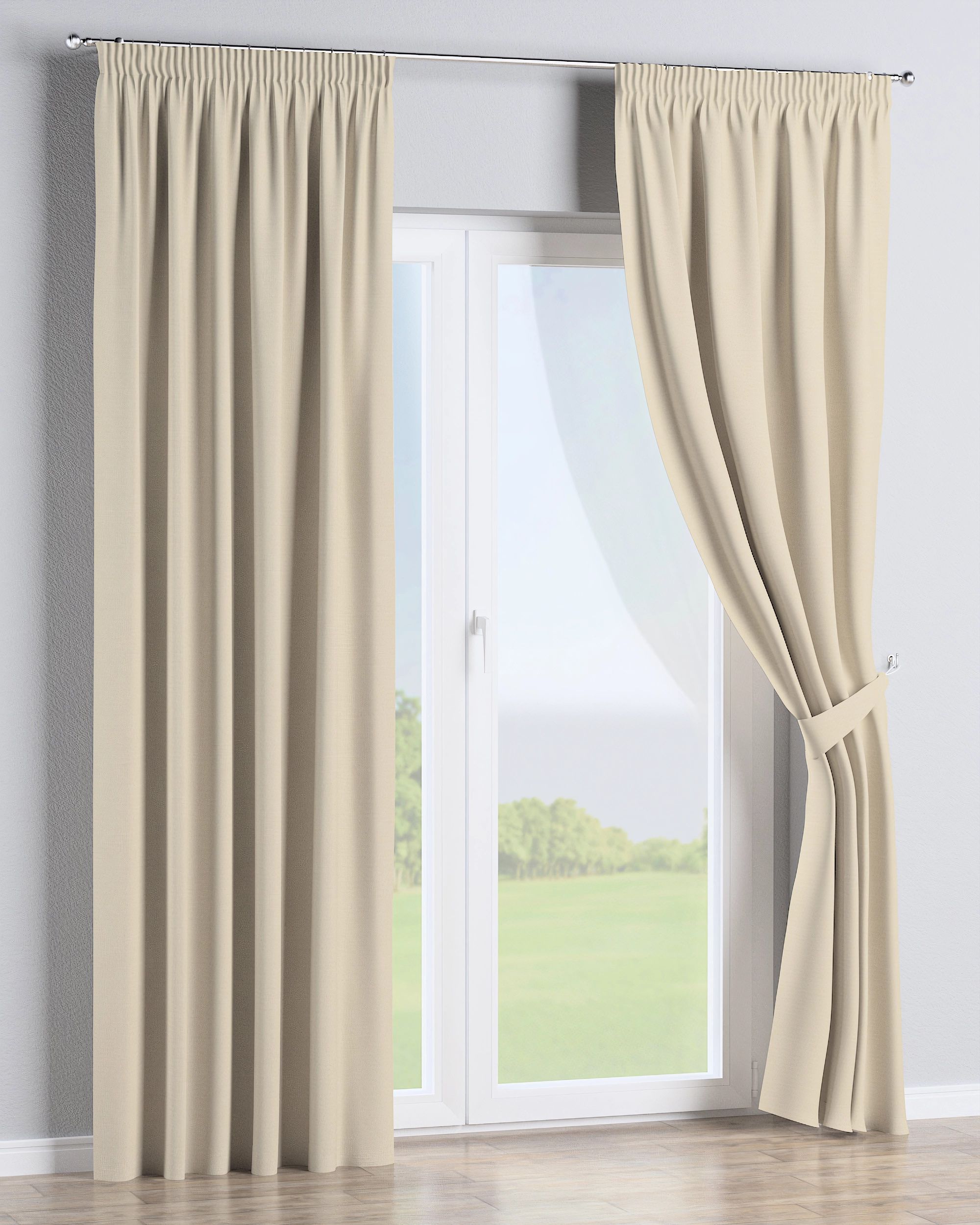 Gardin med rynkebånd 1 stk. farve beige stof outdoor, grov (hover)