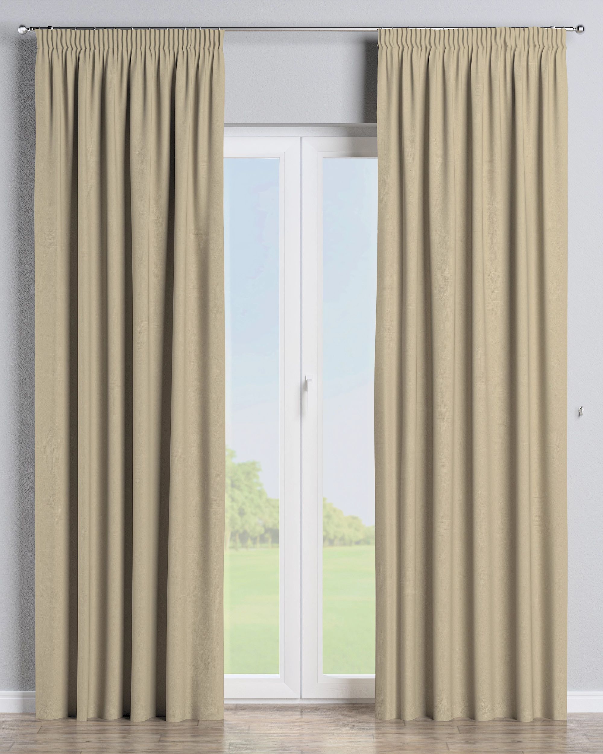 Gardin med rynkebånd 1 stk. farve beige stof outdoor, grov
