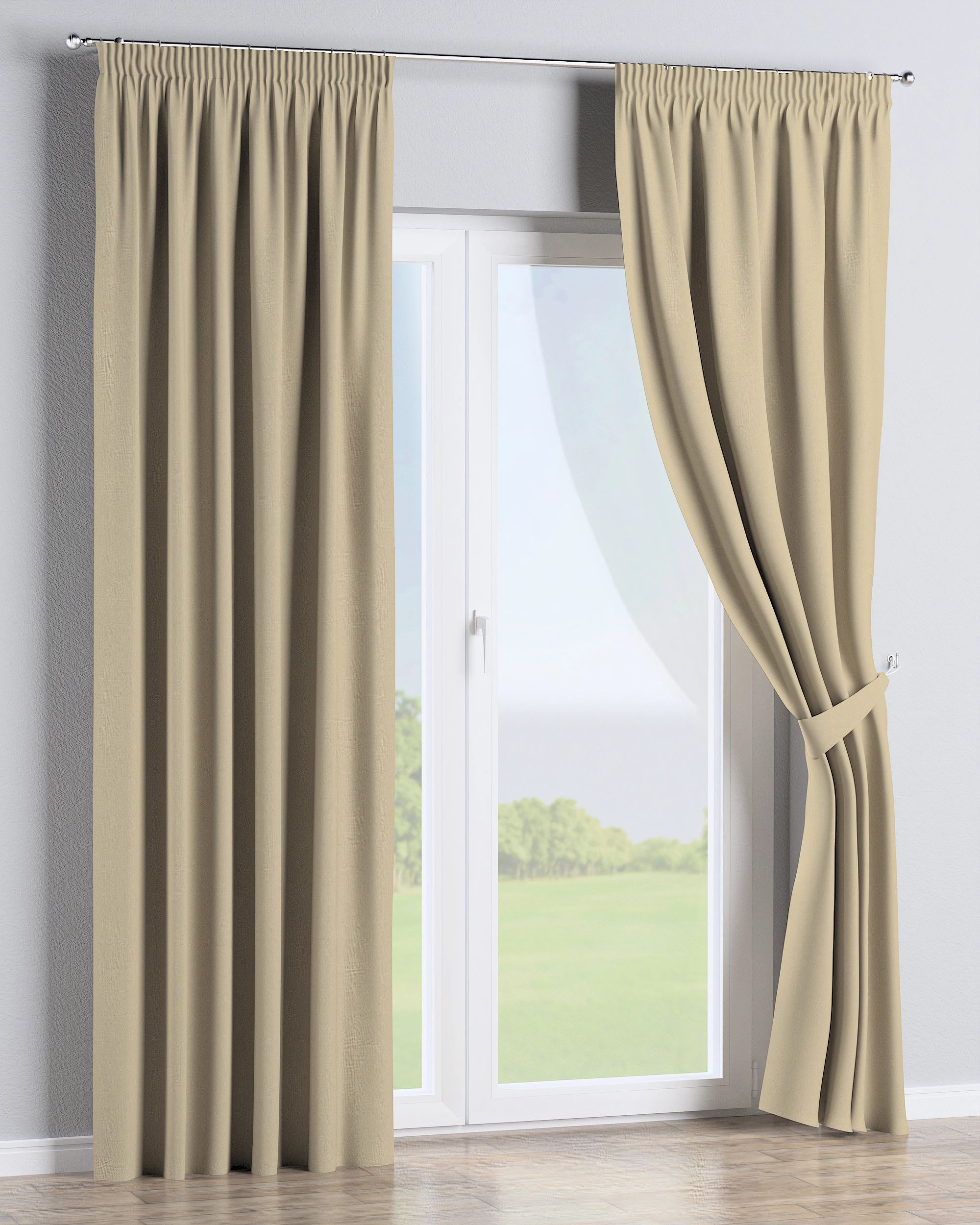 Gardin med rynkebånd 1 stk. farve beige stof outdoor, grov (hover)