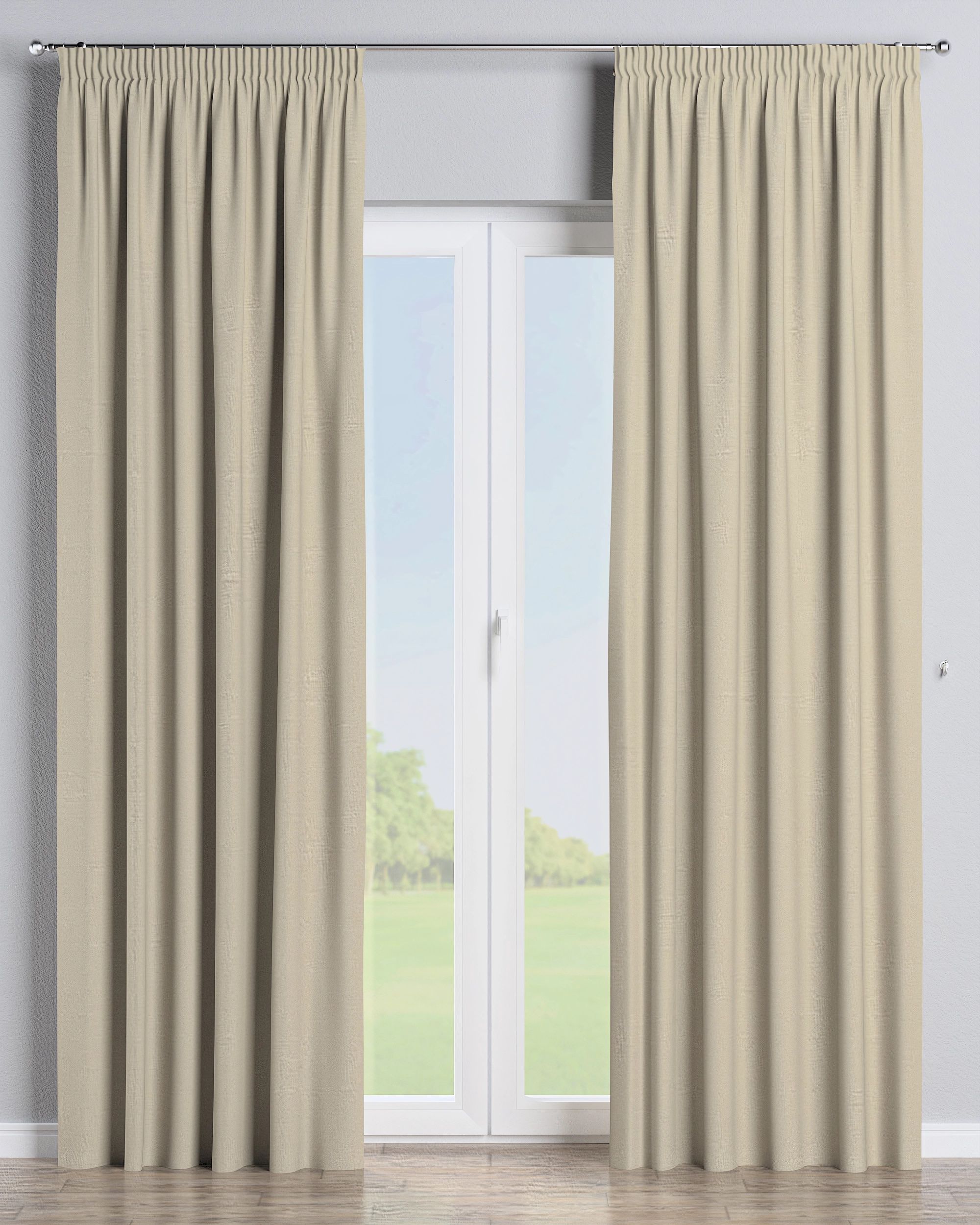 Gardin med rynkebånd 1 stk. farve beige stof outdoor, grov