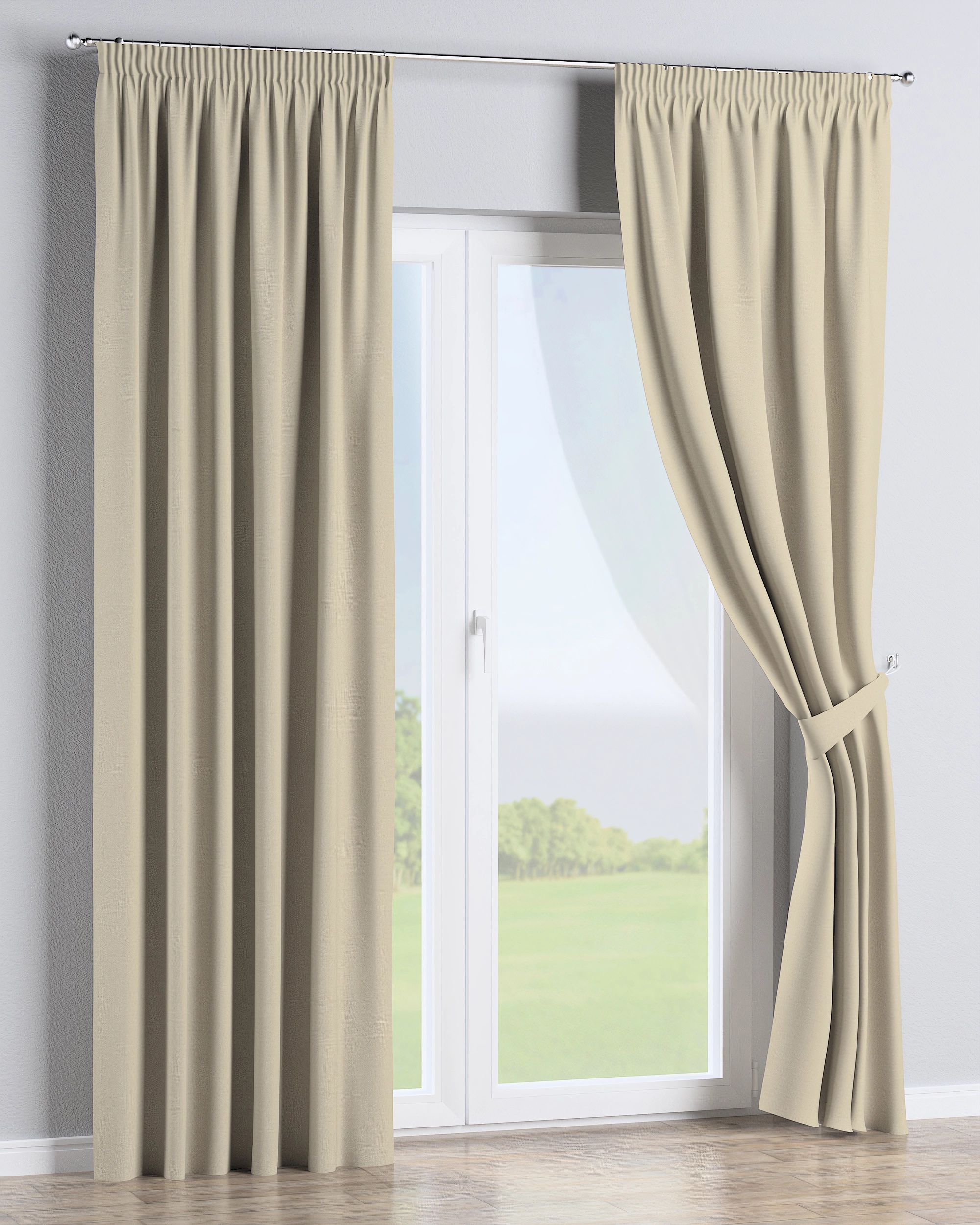 Gardin med rynkebånd 1 stk. farve beige stof outdoor, grov (hover)