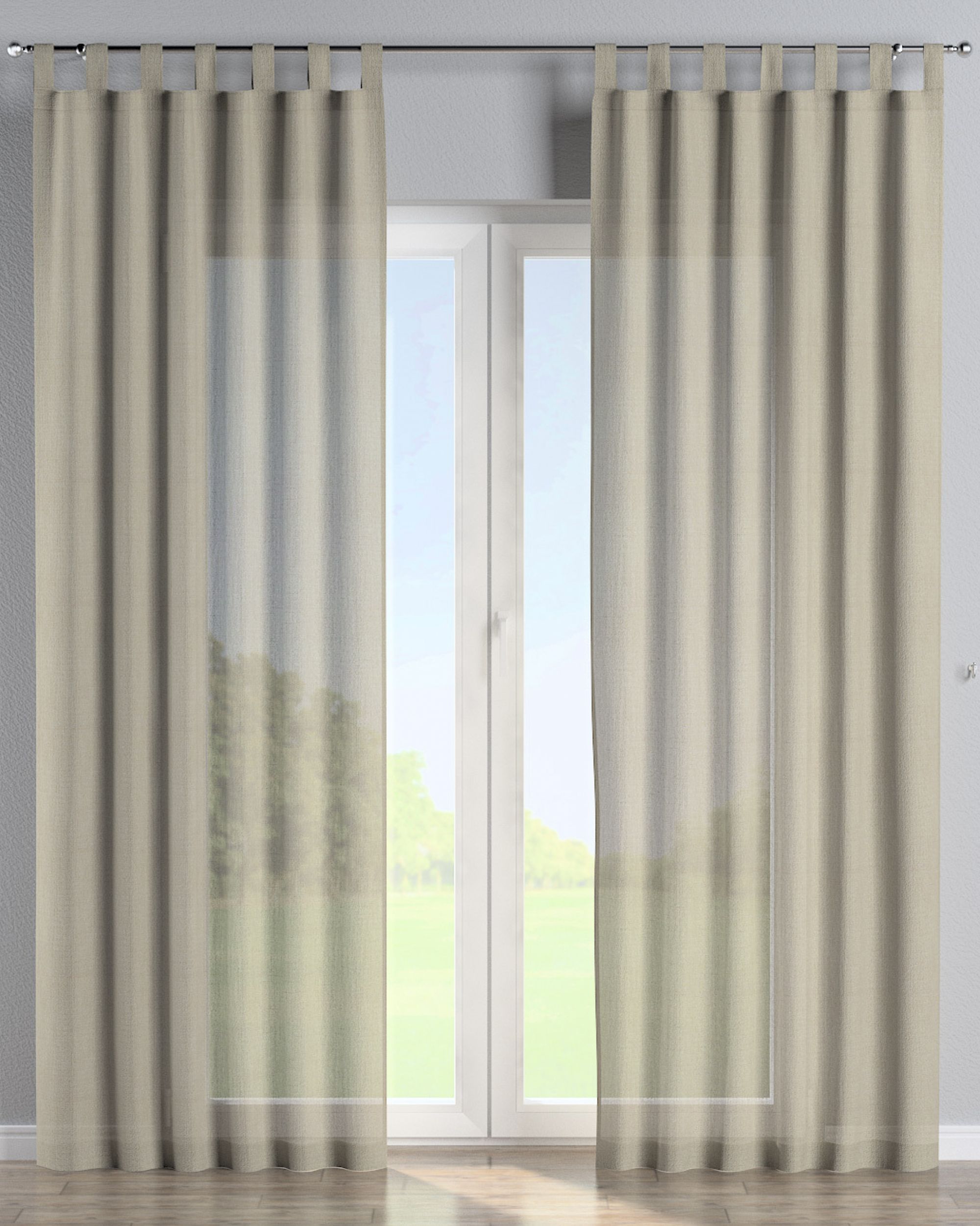 Gardin med stropper 1 stk. farve beige stof lysgennemtrængende, blank, grov