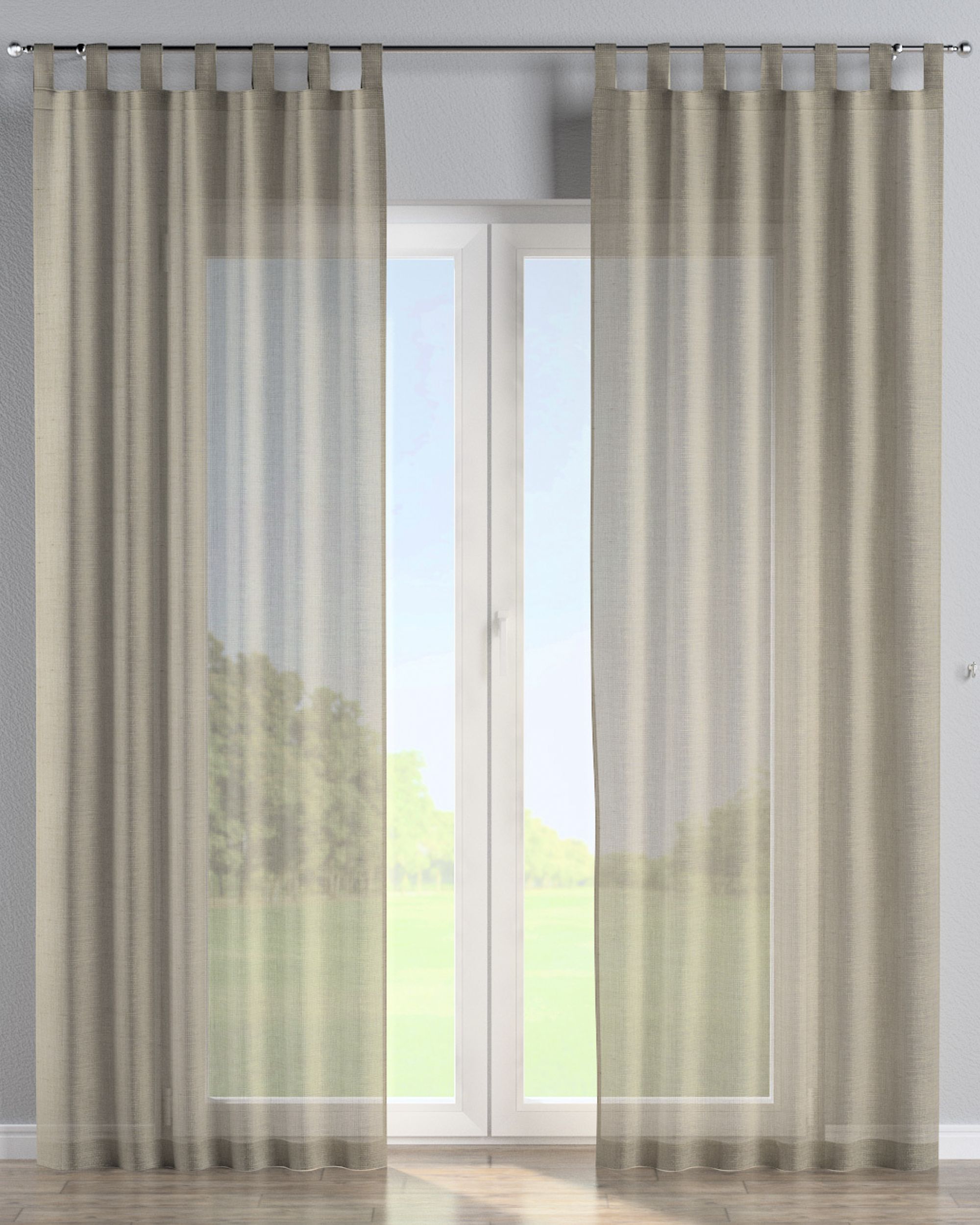 Gardin med stropper 1 stk. farve beige stof lysgennemtrængende, blank, grov