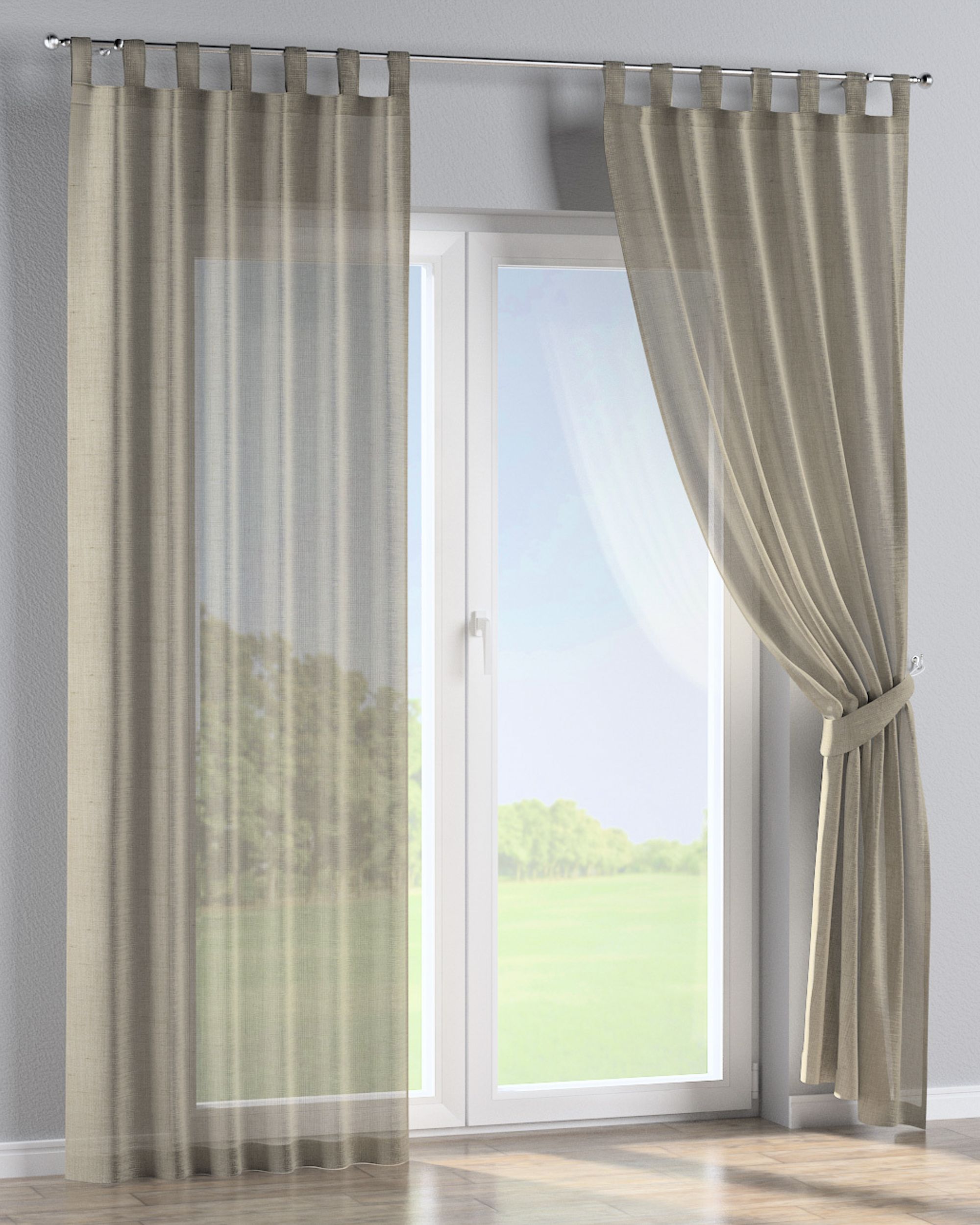 Gardin med stropper 1 stk. farve beige stof lysgennemtrængende, blank, grov (hover)