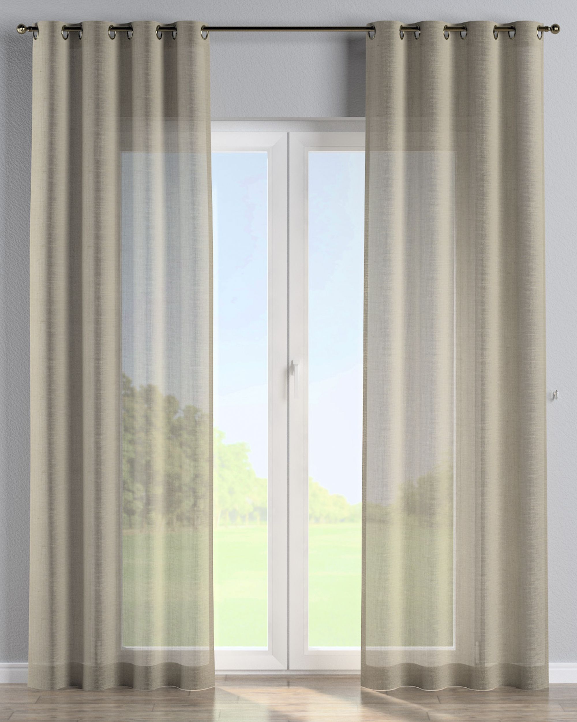 Gardin med øskner 1 stk. farve beige stof lysgennemtrængende, blank, grov