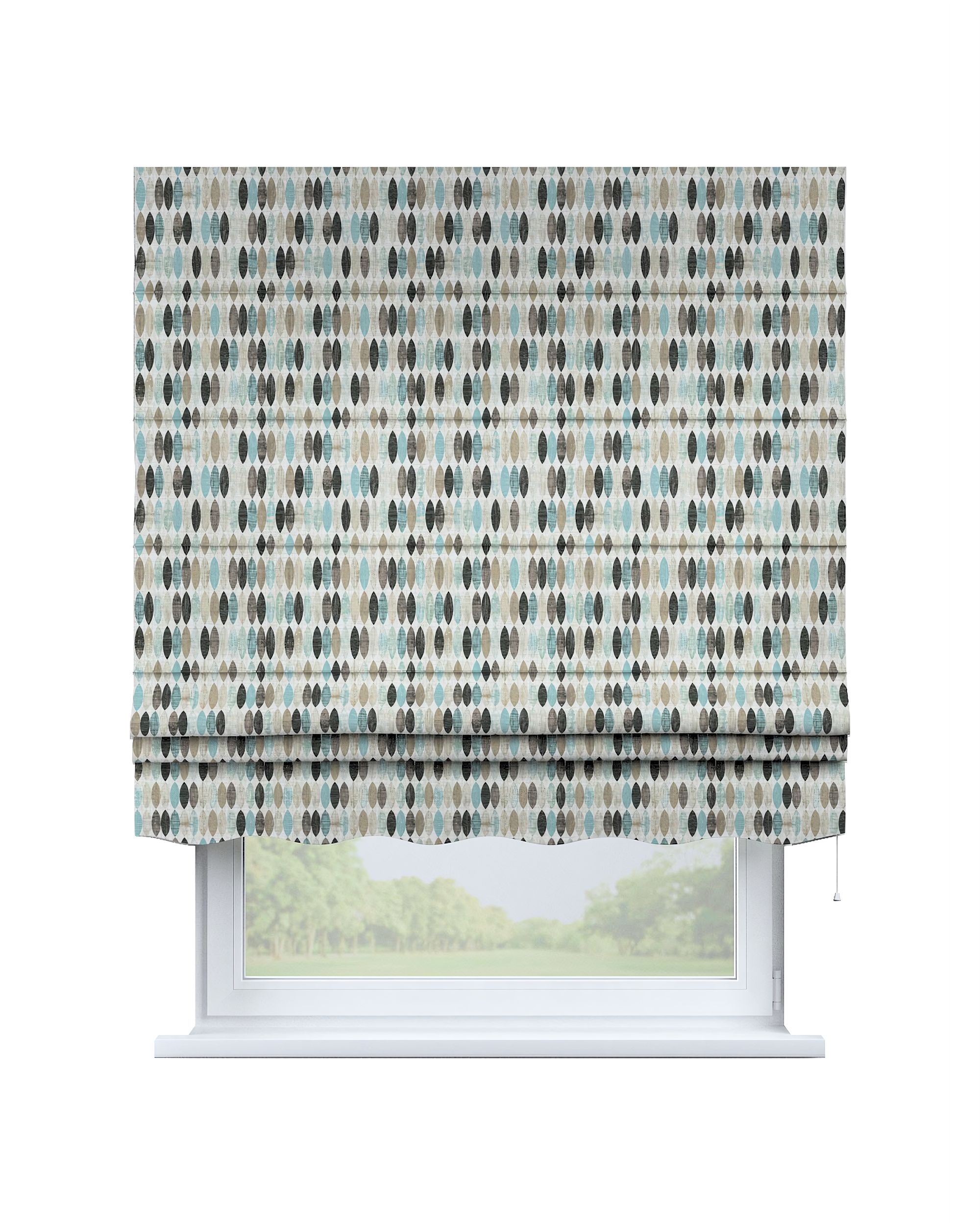 Foldegardin Firenze<br/>Med buet kappe farve beige stof mønstret