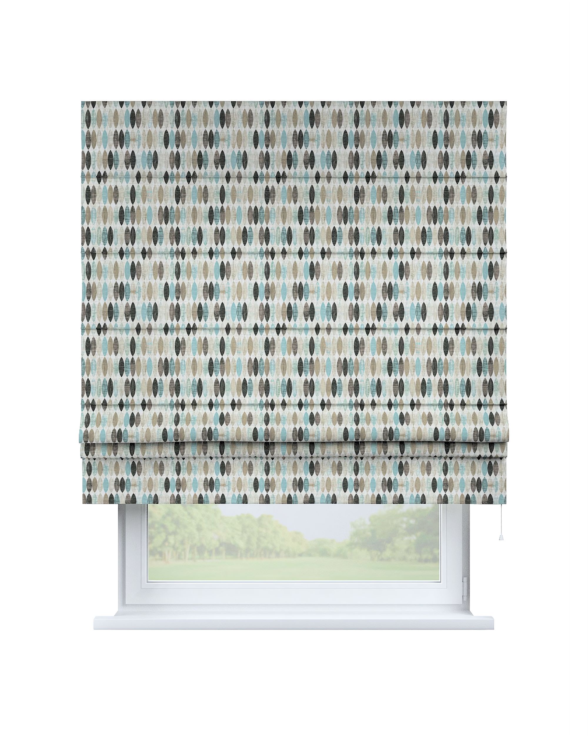 Foldegardin Paris<br/>Med kappe nederst farve beige stof mønstret