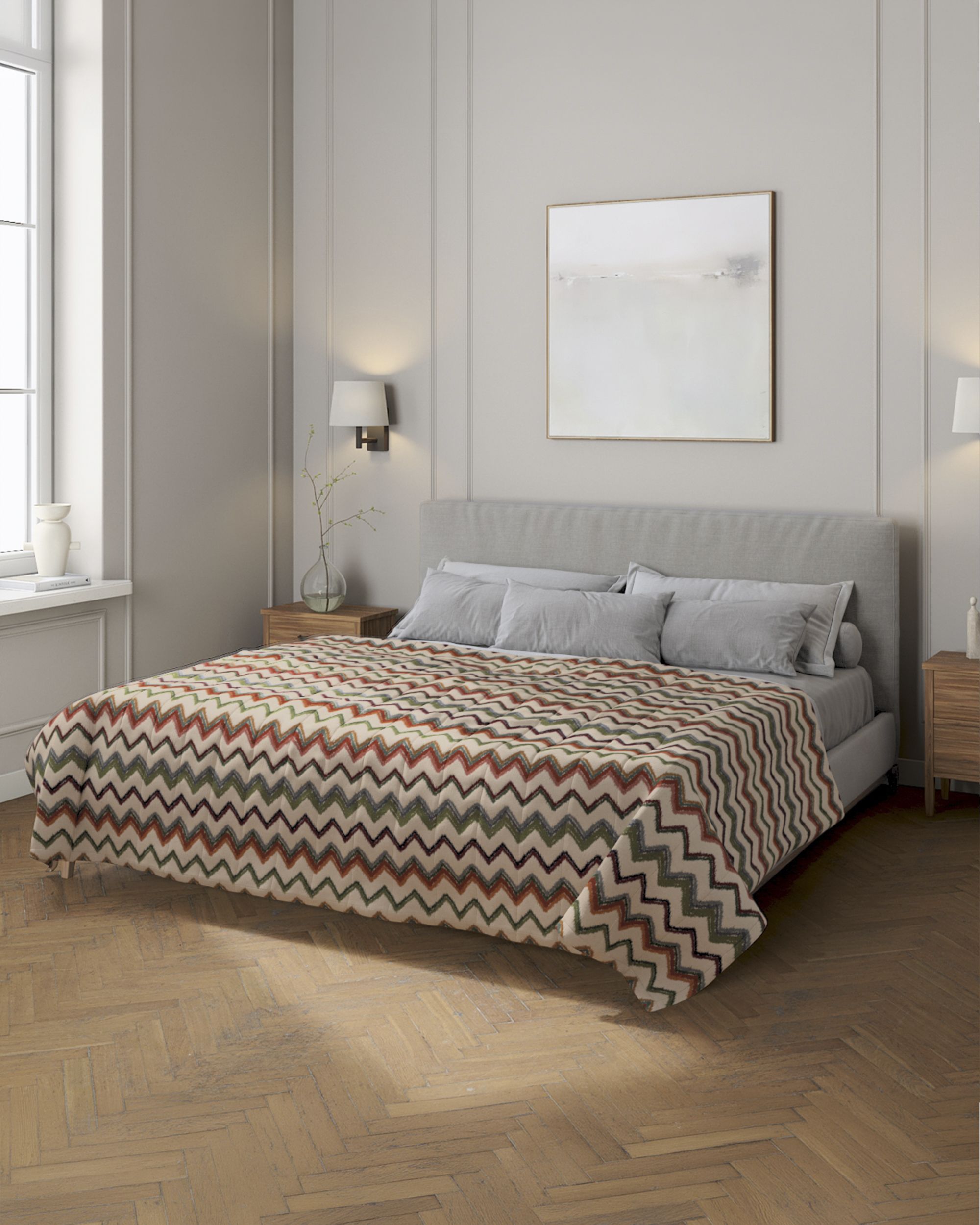 Sengetæppe quiltet<br/>10cm striber farve flerfarvet stof grov, mønstret
