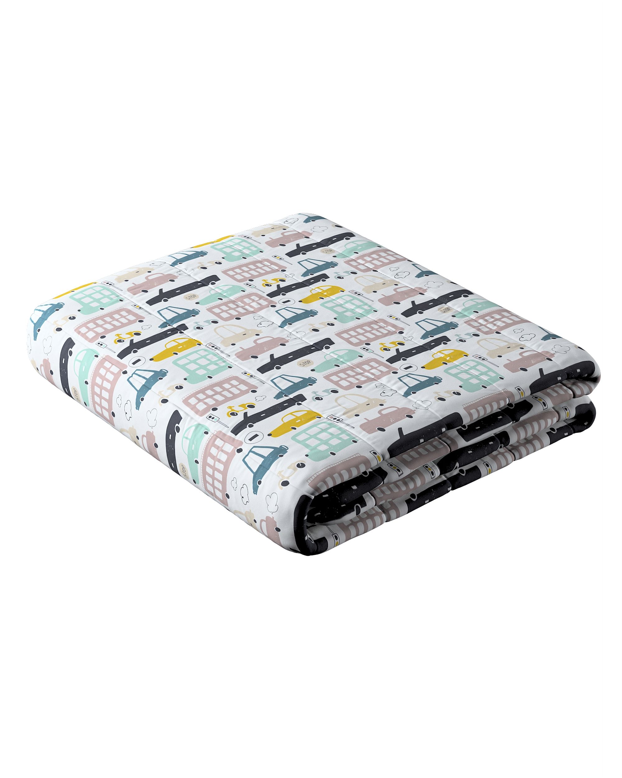 Sengetæppe quiltet<br/>10cm striber farve beige stof mønstret