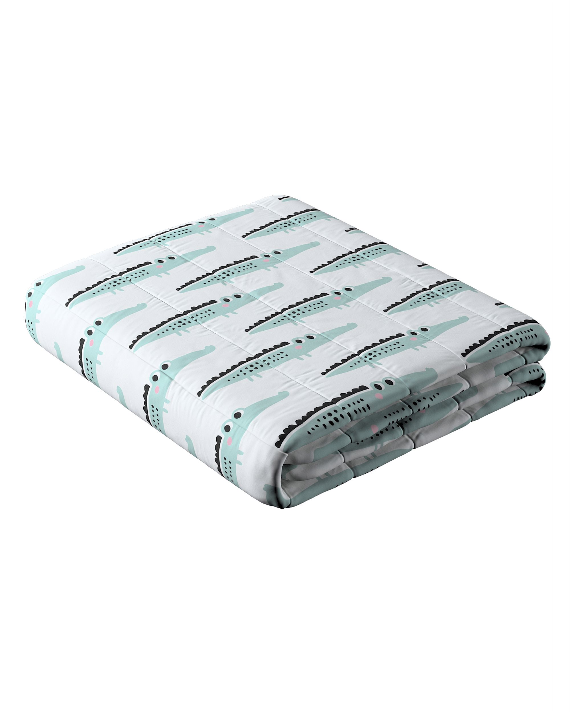 Sengetæppe quiltet<br/>10cm striber farve grøn stof mønstret