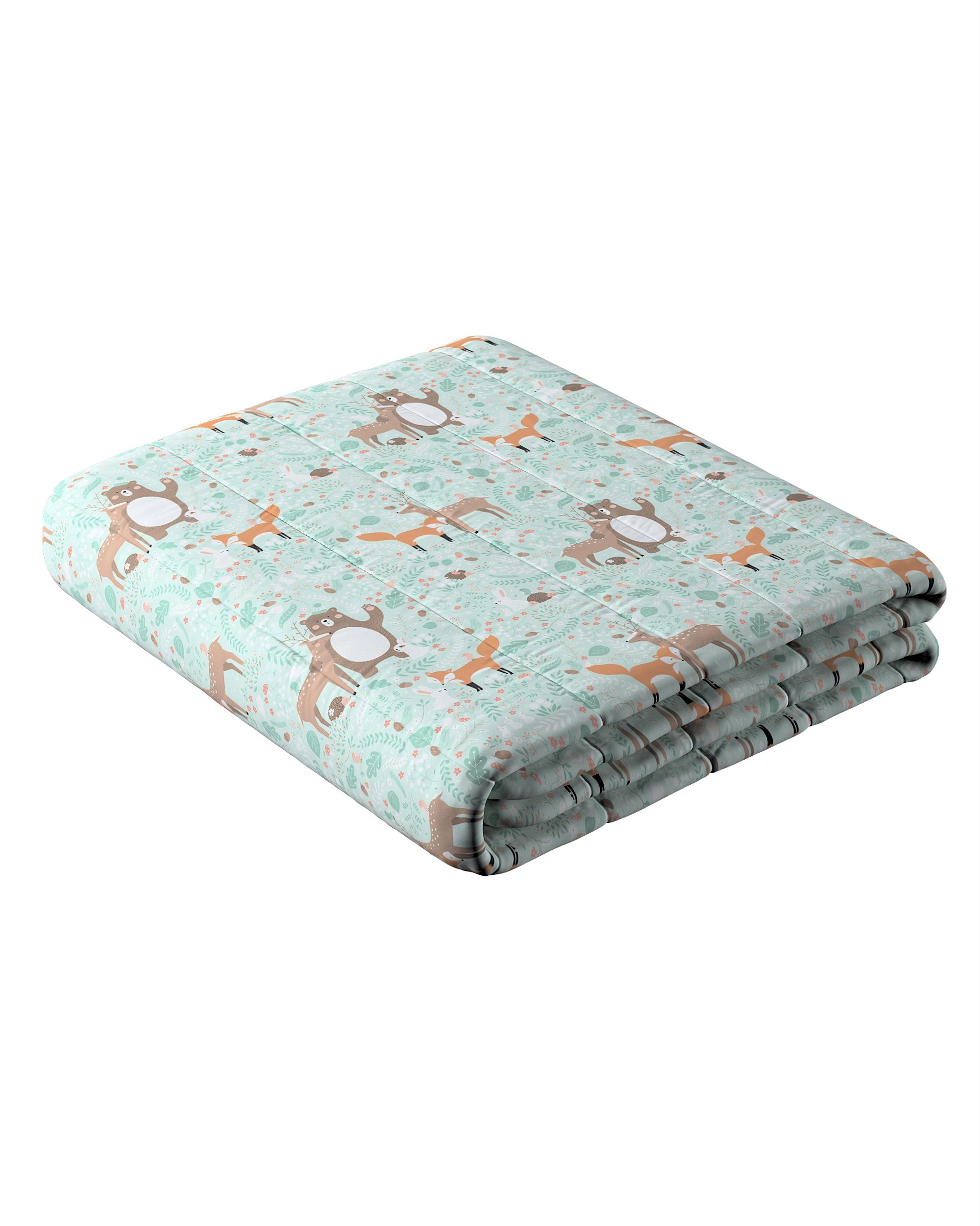 Sengetæppe quiltet<br/>10cm striber farve grøn stof mønstret