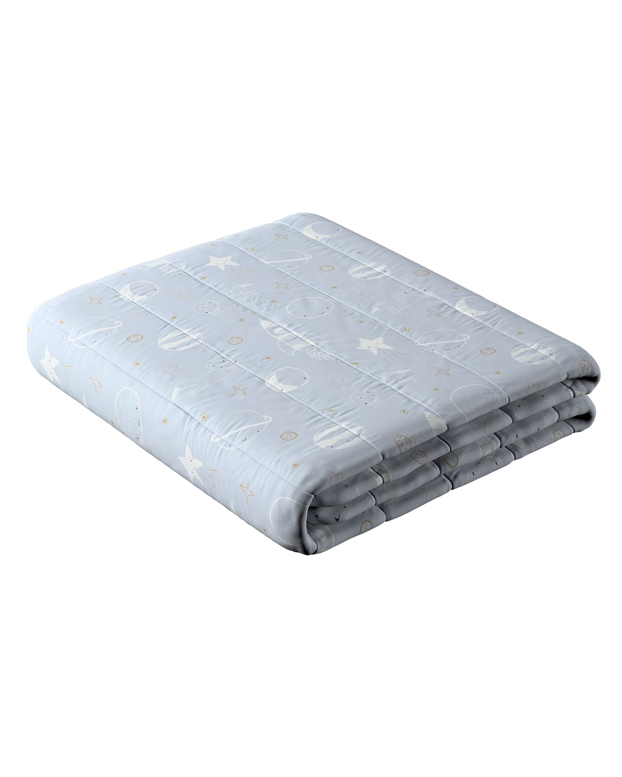 Sengetæppe quiltet<br/>10cm striber farve blå stof mønstret