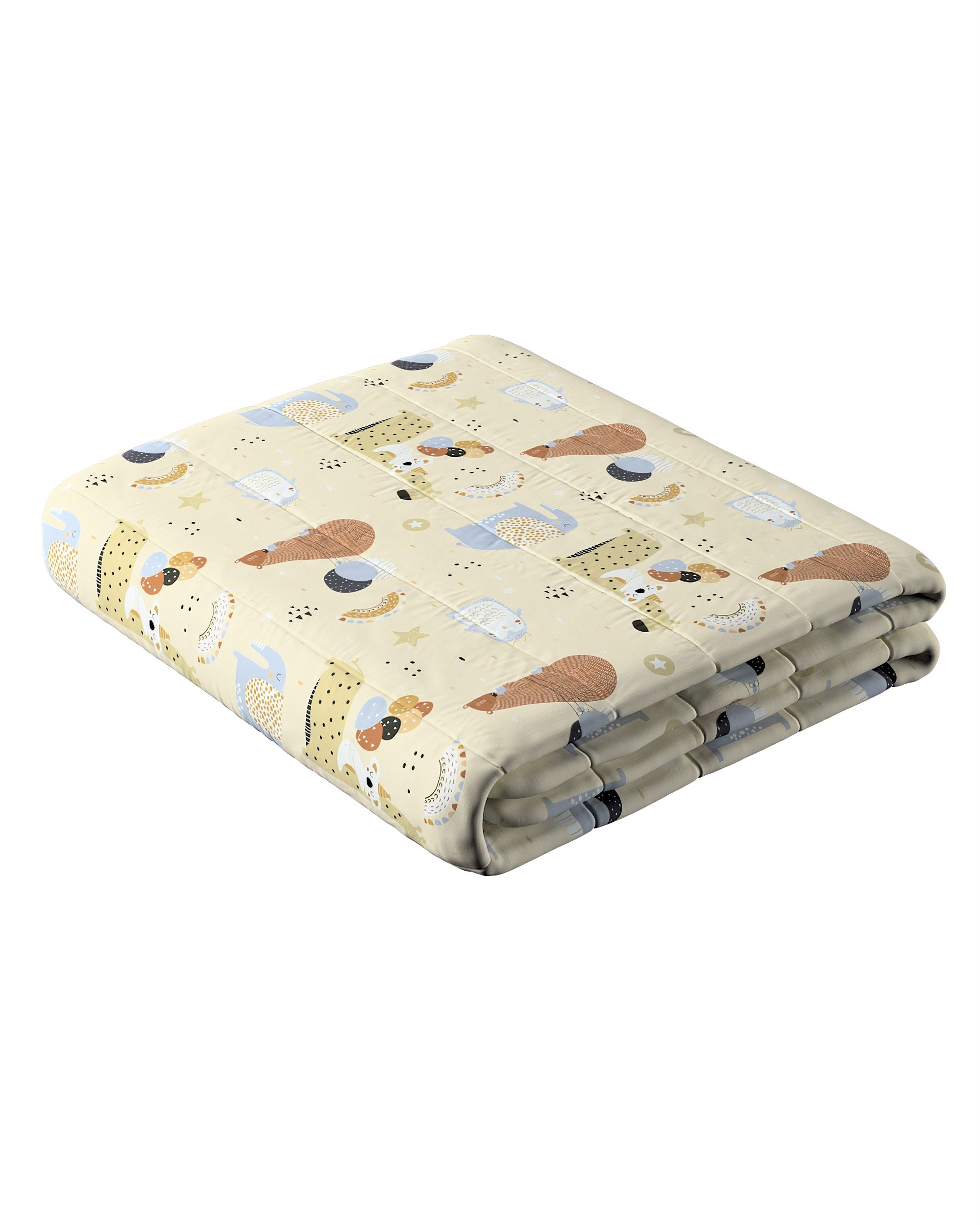 Sengetæppe quiltet<br/>10cm striber farve beige stof mønstret