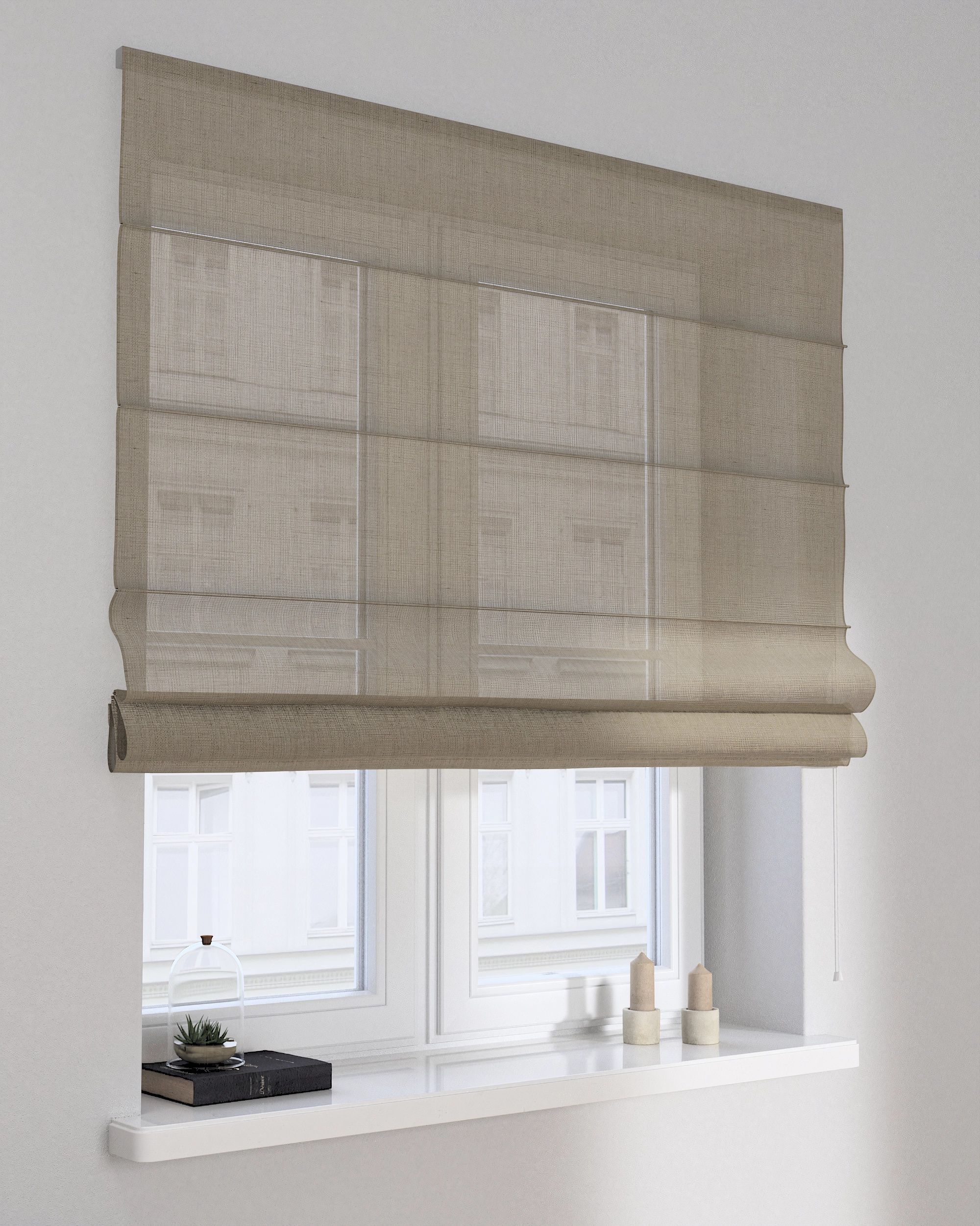 Foldegardin Capri farve beige stof lysgennemtrængende, blank, grov (hover)