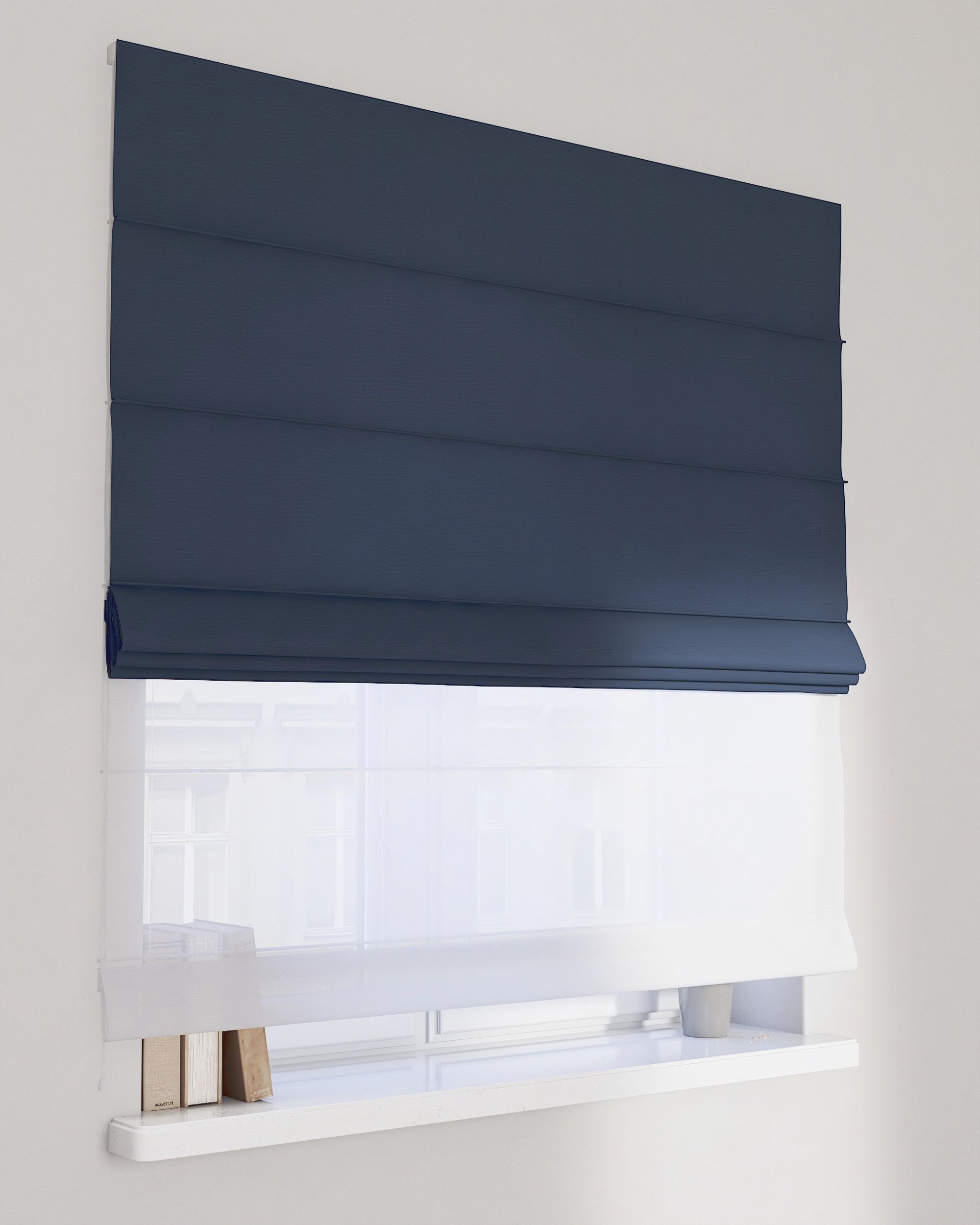 Foldegardin Duo med voile farve marineblå