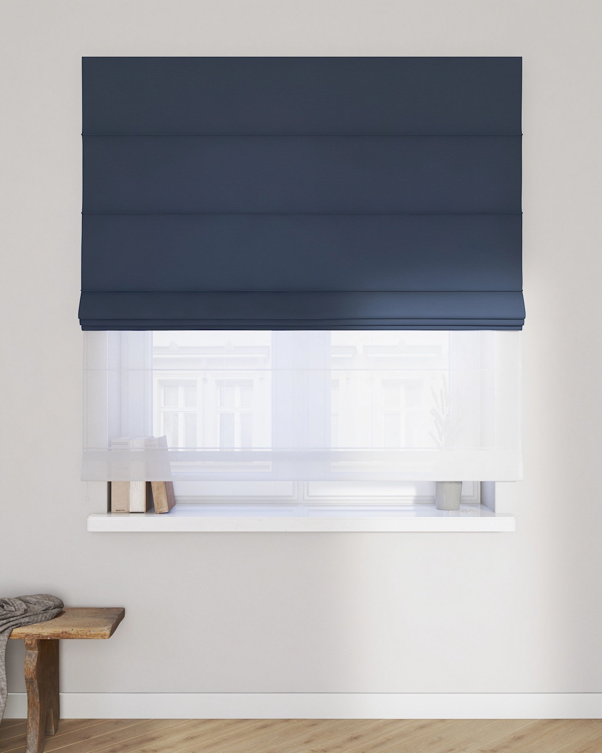 Foldegardin Duo med voile farve marineblå (hover)