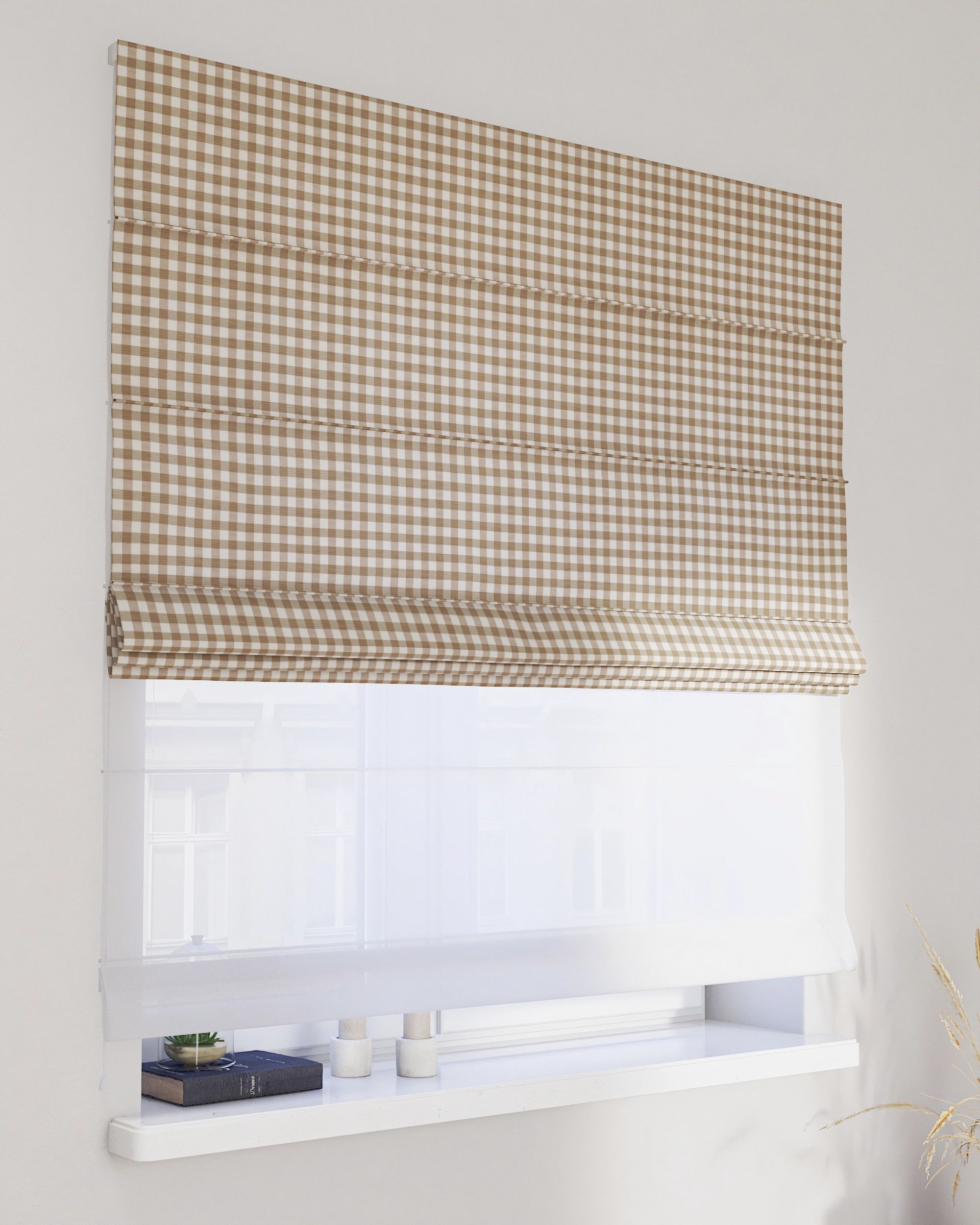 Foldegardin Duo med voile farve beige stof mønstret