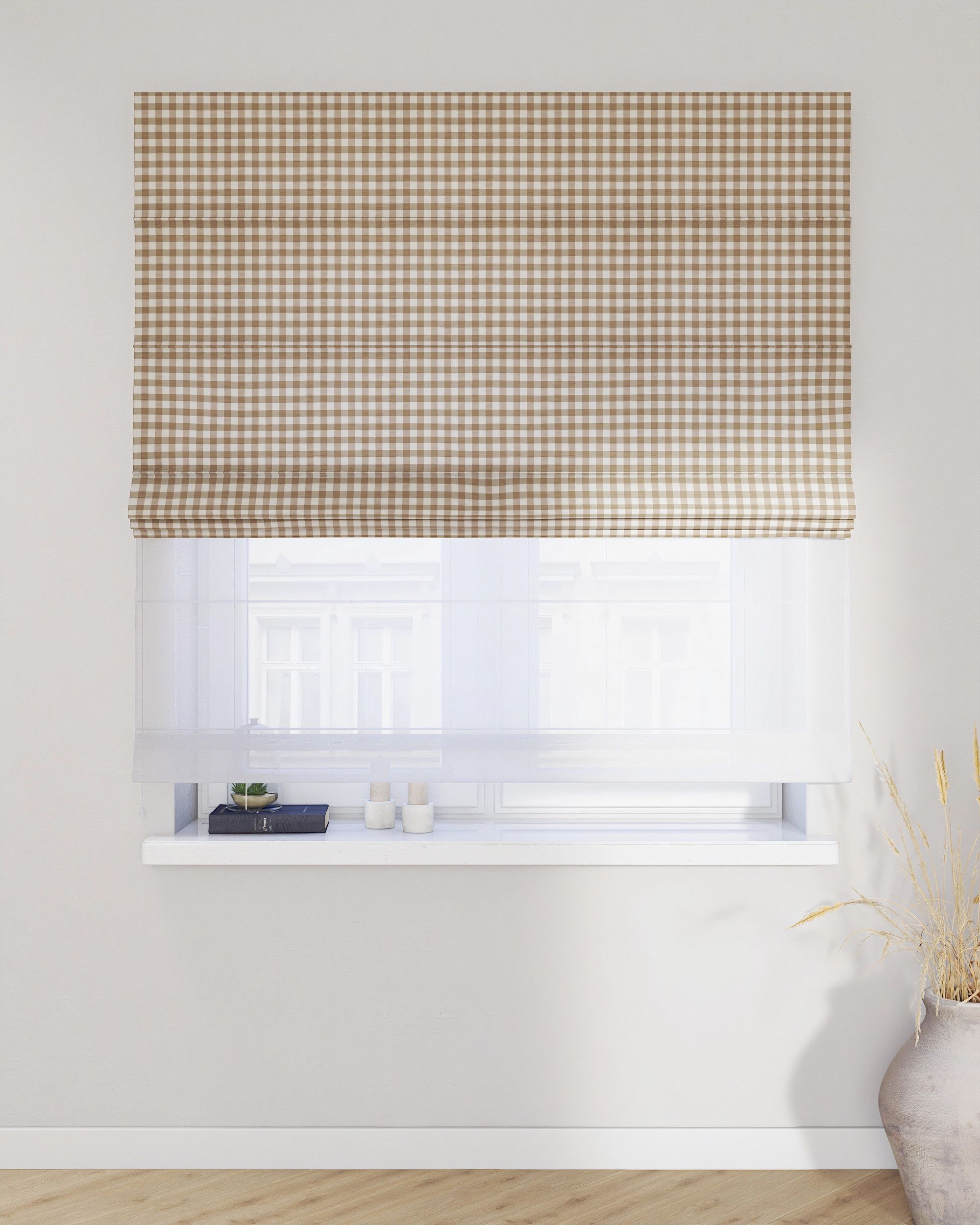 Foldegardin Duo med voile farve beige stof mønstret (hover)