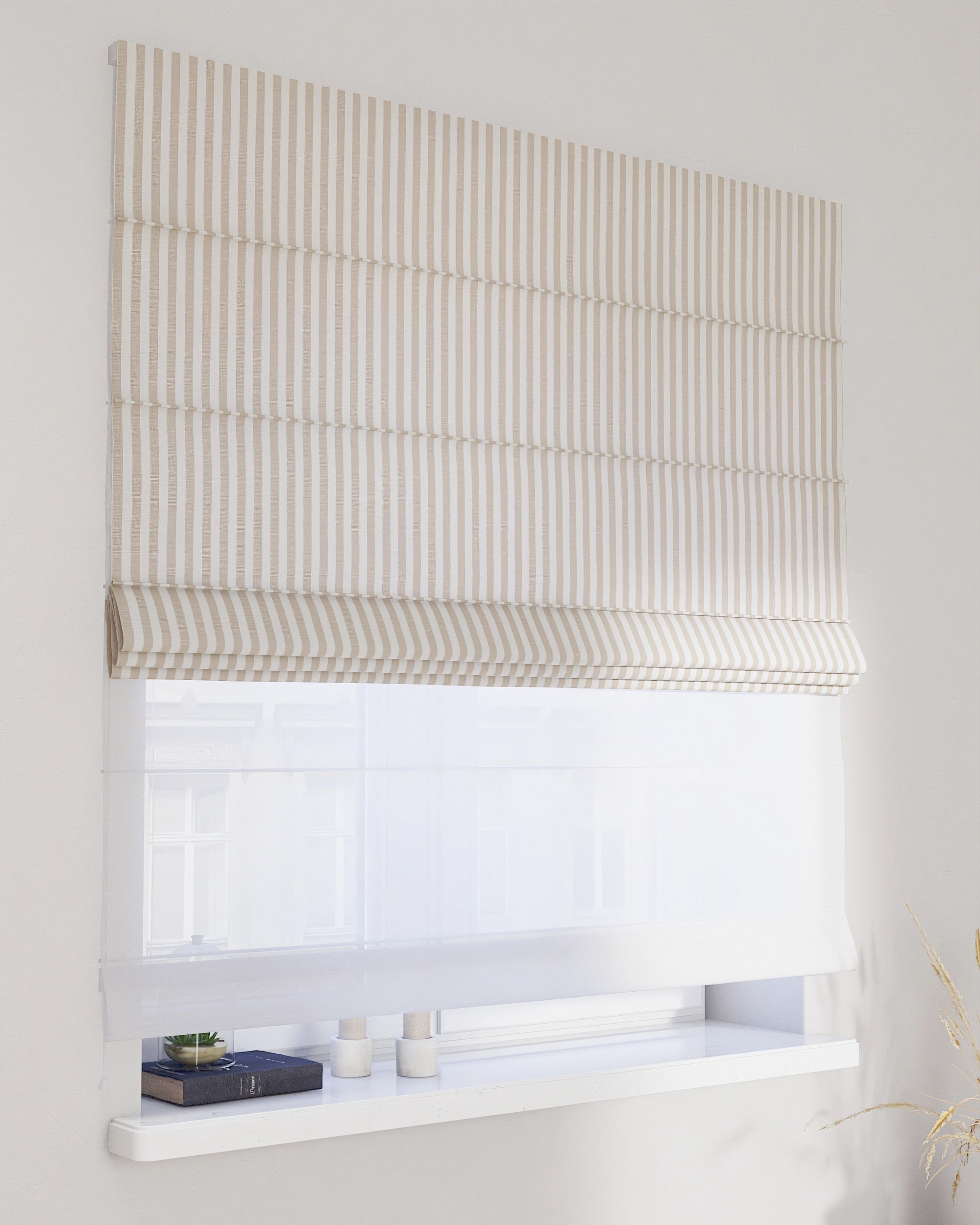 Foldegardin Duo med voile farve beige stof mønstret