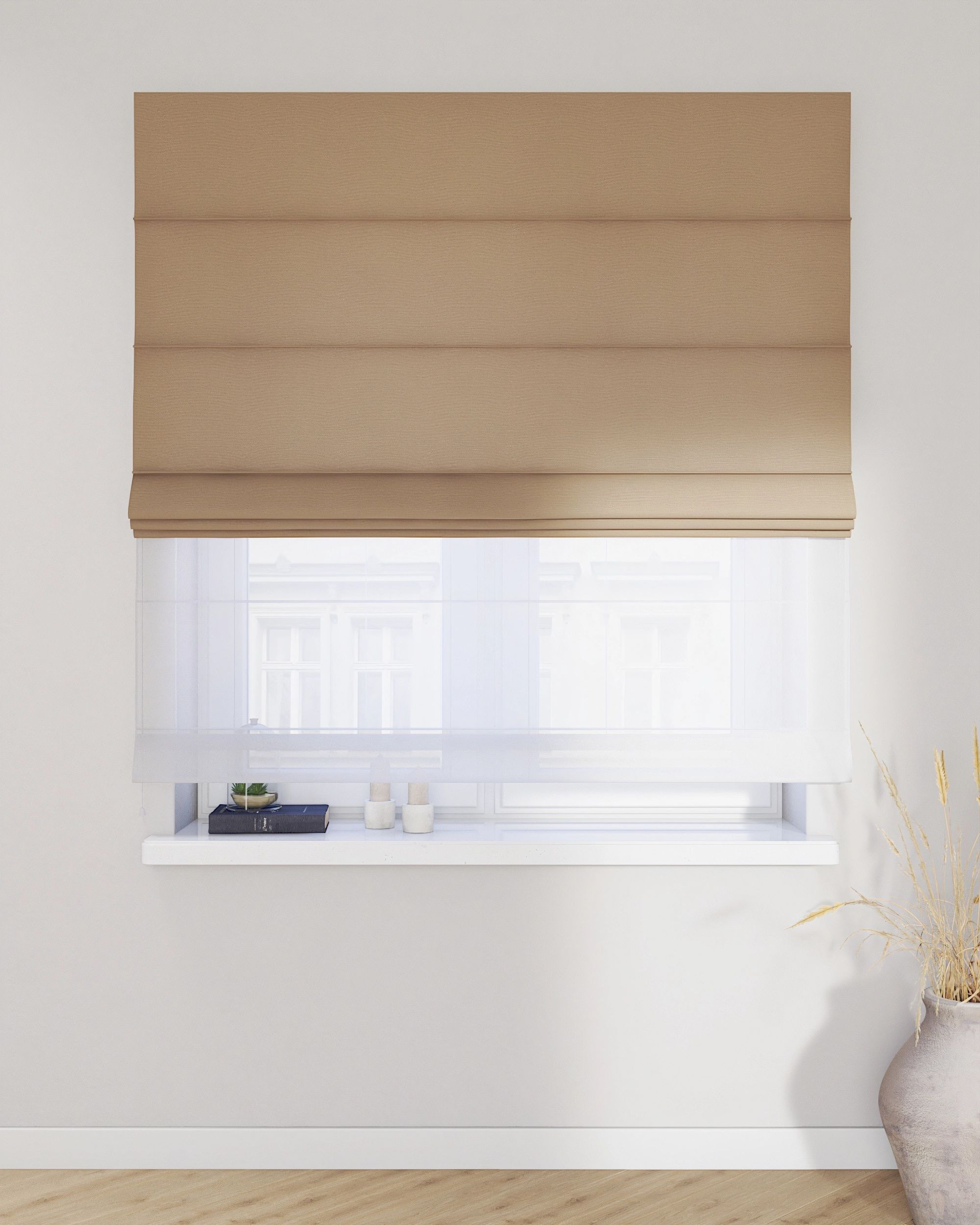 Foldegardin Duo med voile farve beige (hover)