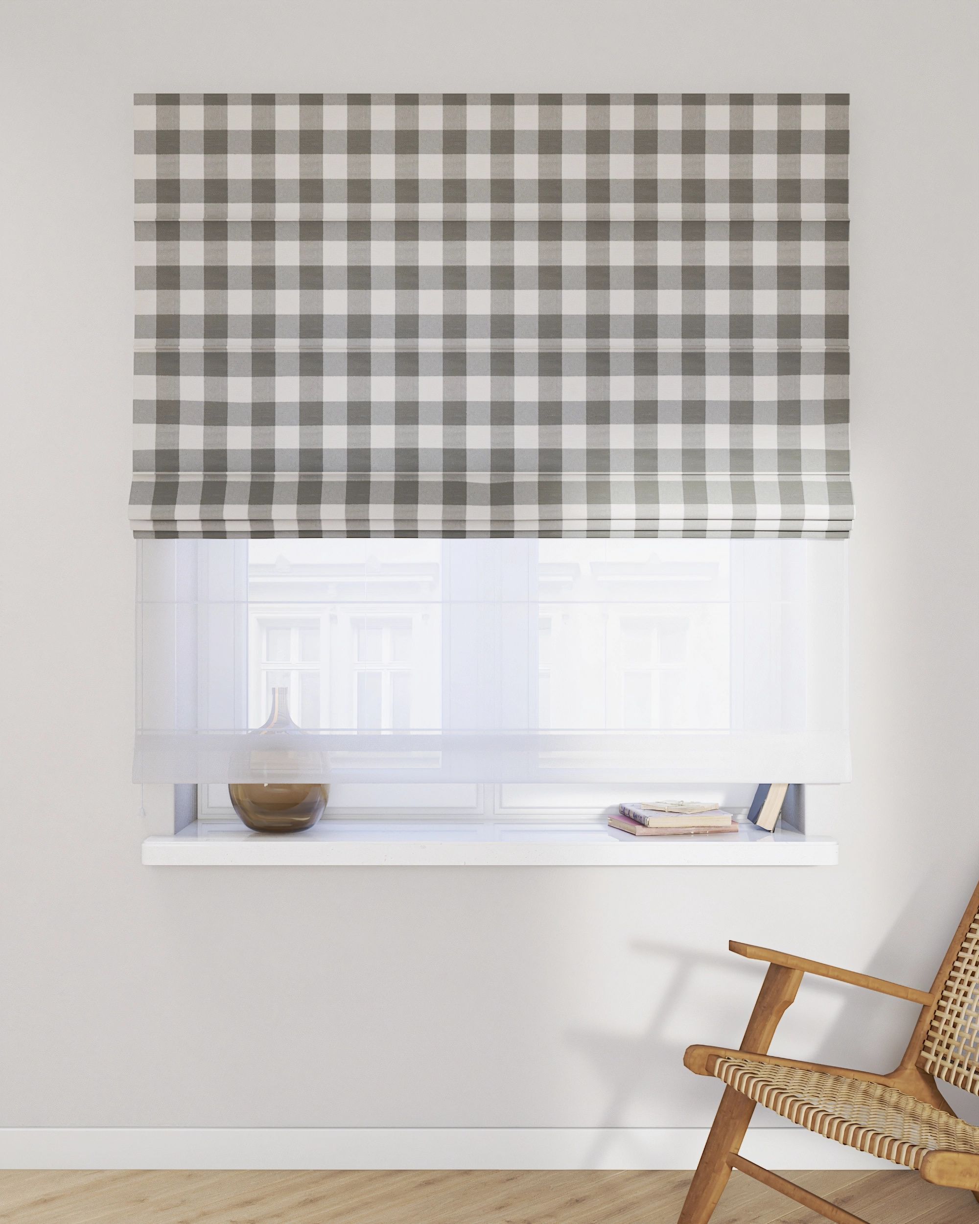 Foldegardin Duo med voile farve grå stof mønstret (hover)