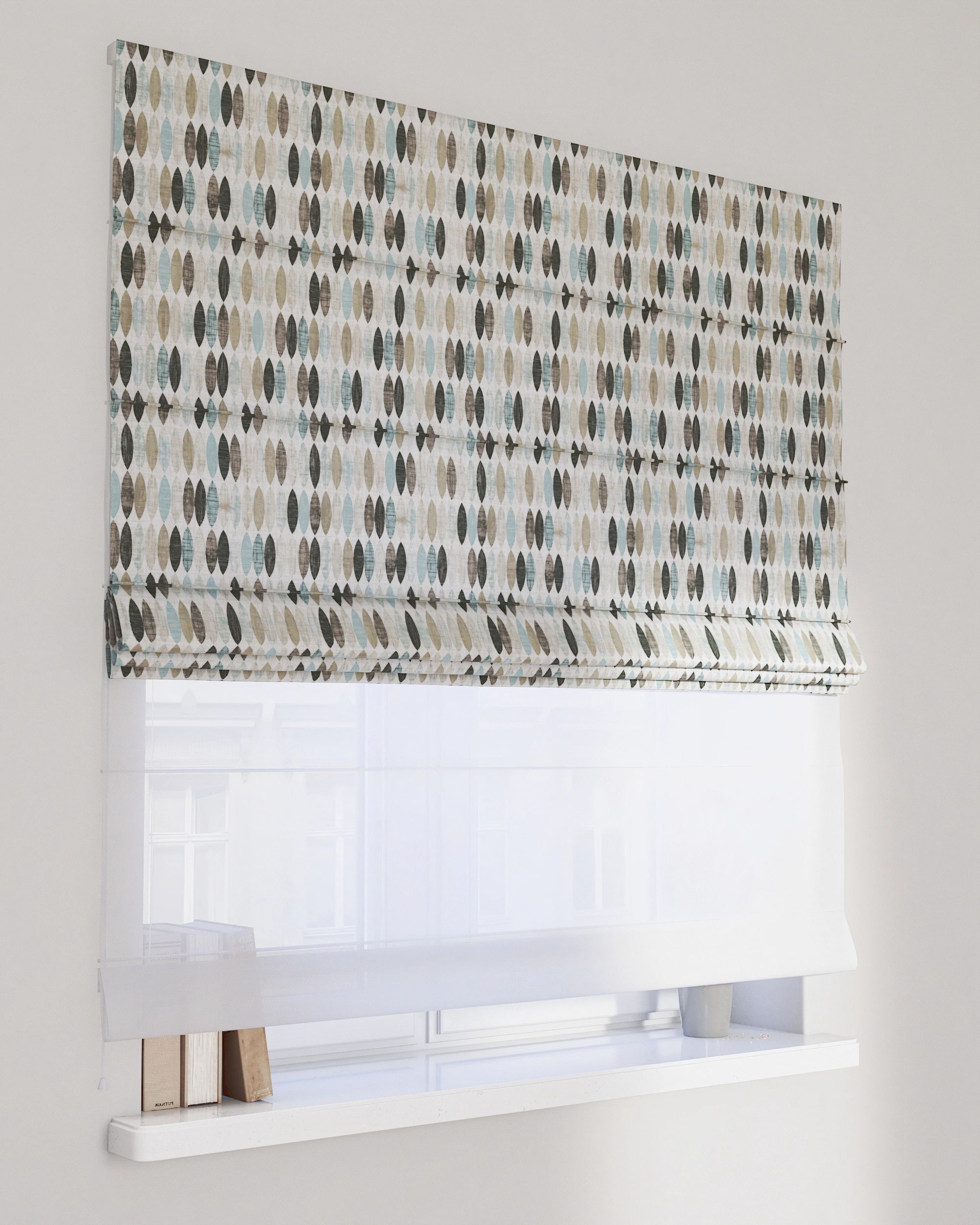 Foldegardin Duo med voile farve beige stof mønstret