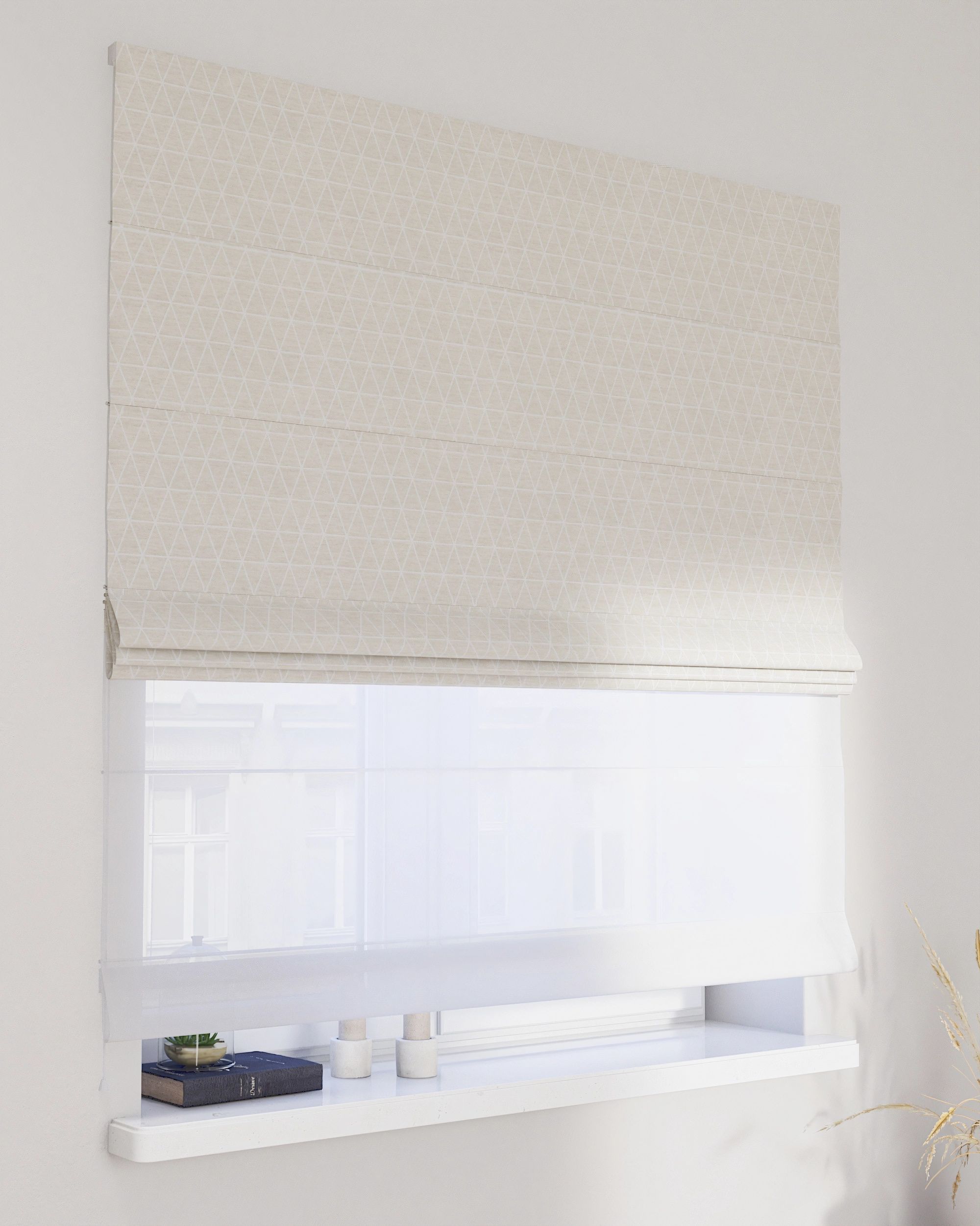 Foldegardin Duo med voile farve beige stof grov, mønstret