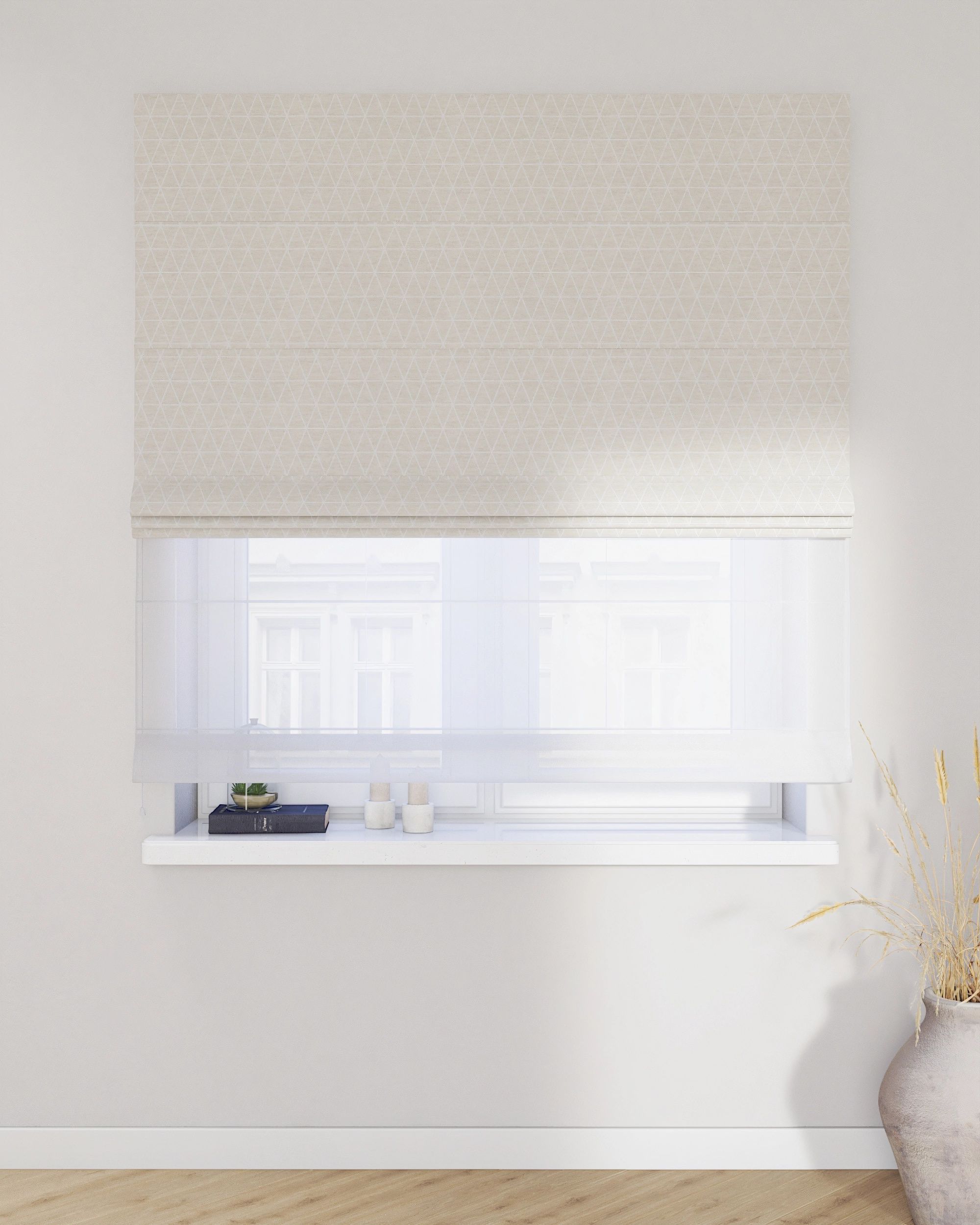 Foldegardin Duo med voile farve beige stof grov, mønstret (hover)