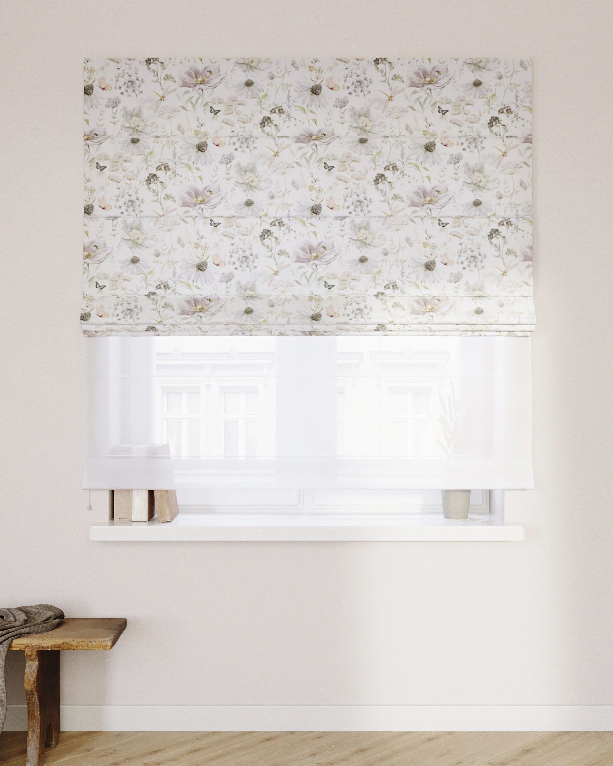 Foldegardin Duo med voile farve hvid stof mønstret (hover)