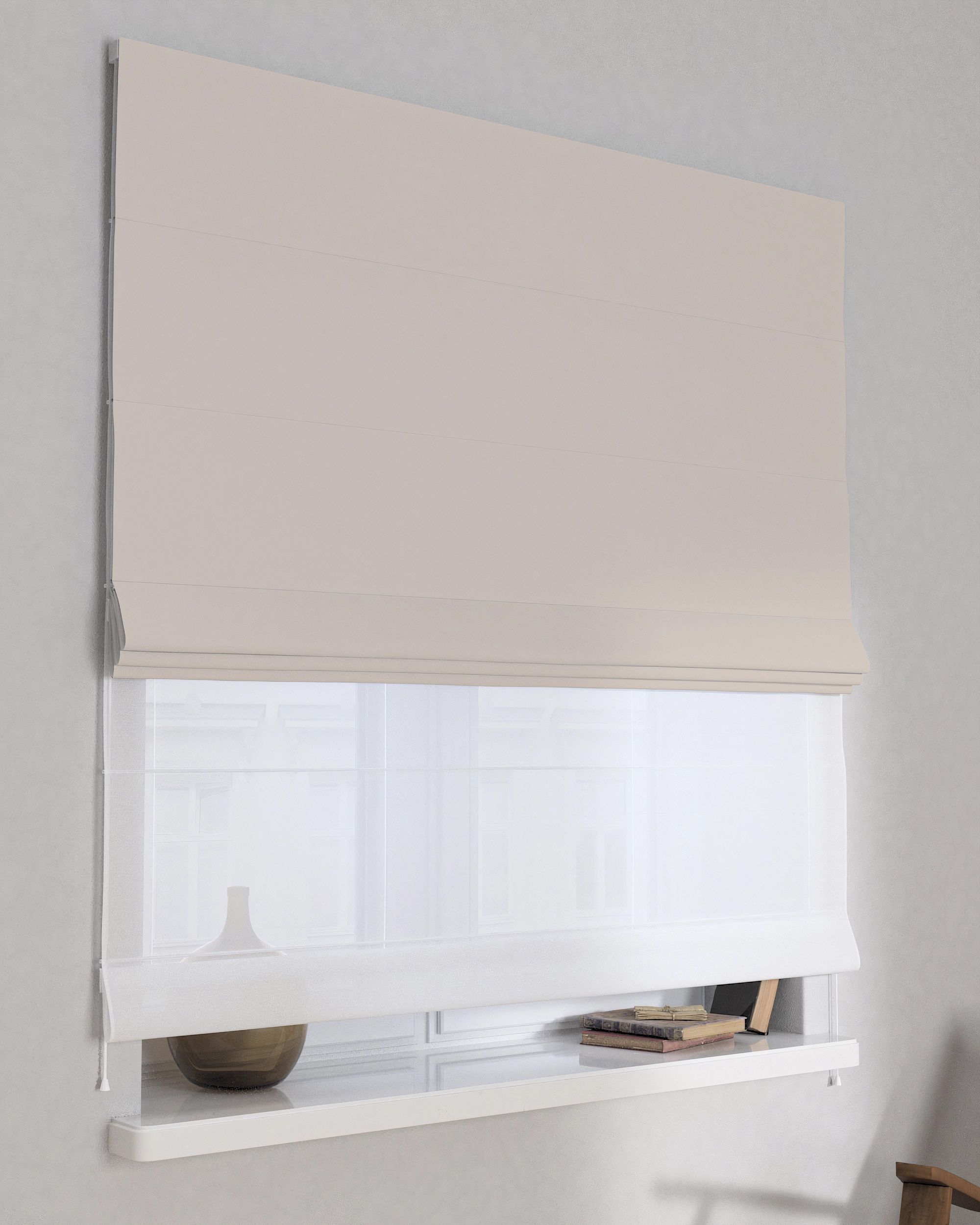 Foldegardin Duo med voile farve beige stof mørklæggende