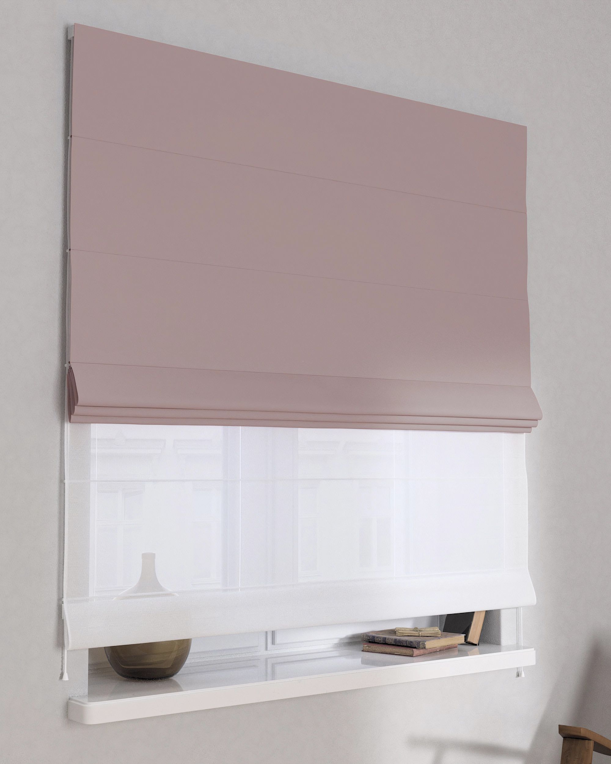 Foldegardin Duo med voile farve pink stof mørklæggende