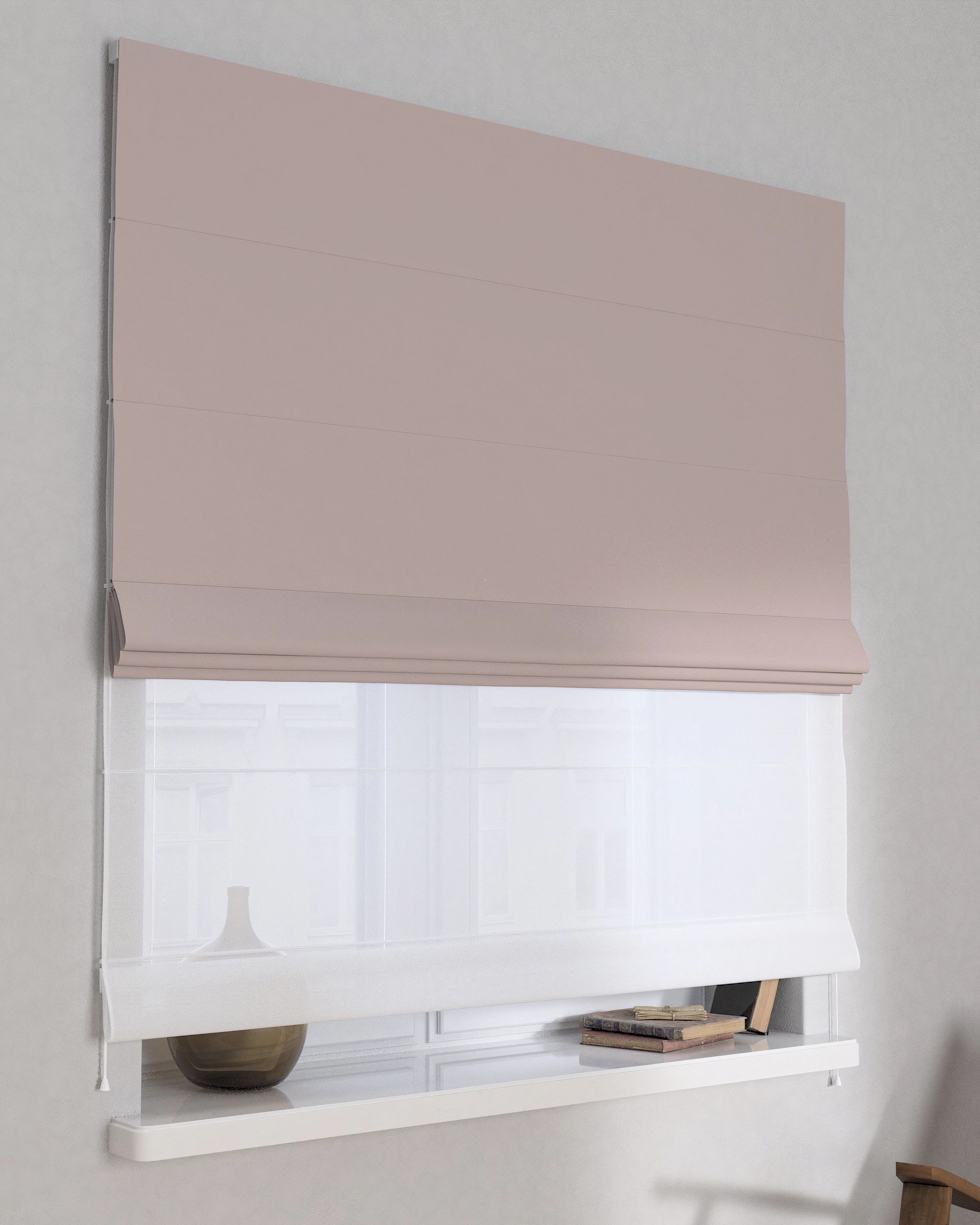 Foldegardin Duo med voile farve beige stof mørklæggende