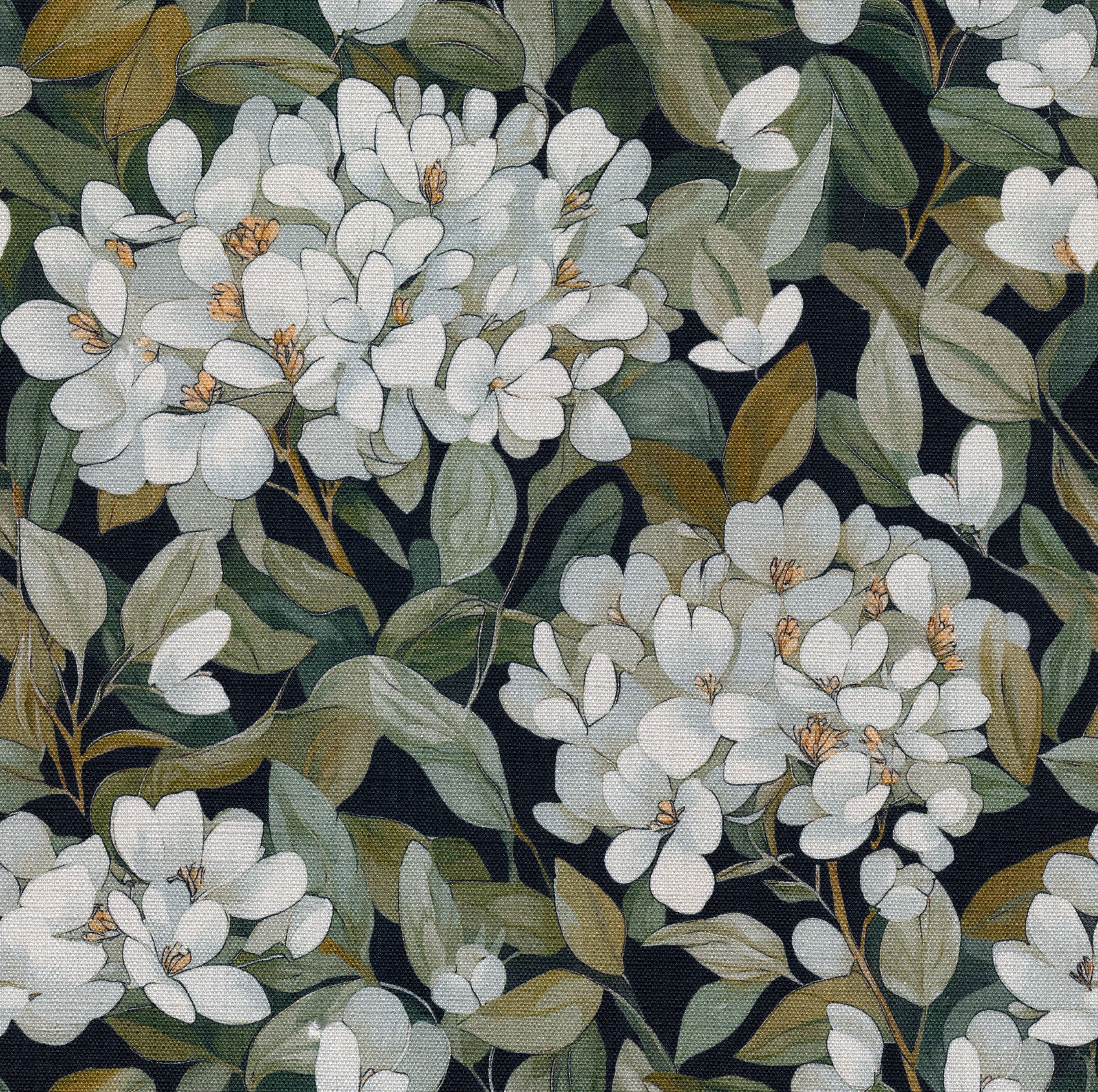 Botanic Viscose 145-19 naturhvid med sort og grøn print