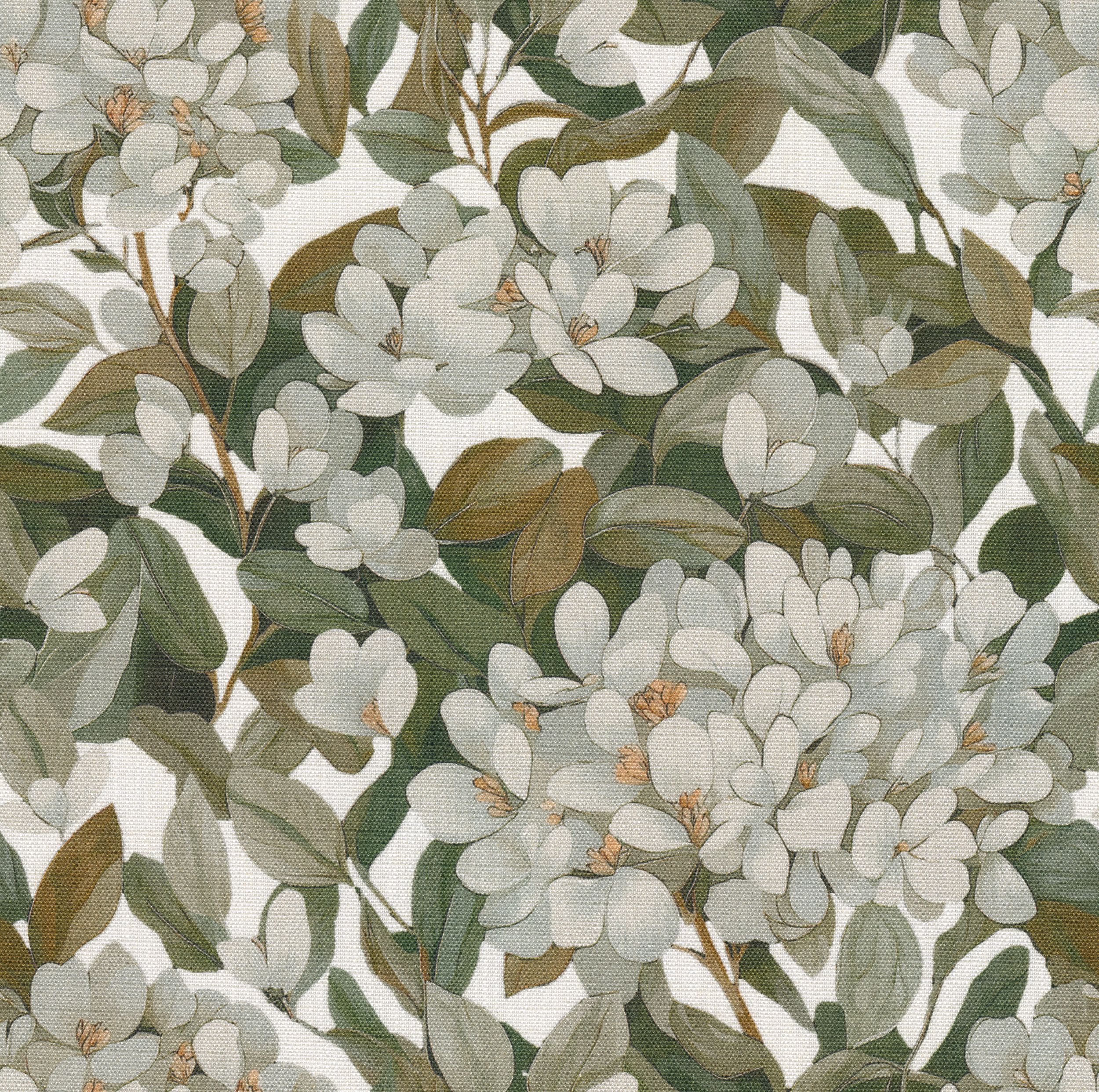 Botanic Viscose 145-20 naturhvid med grøn og brun print